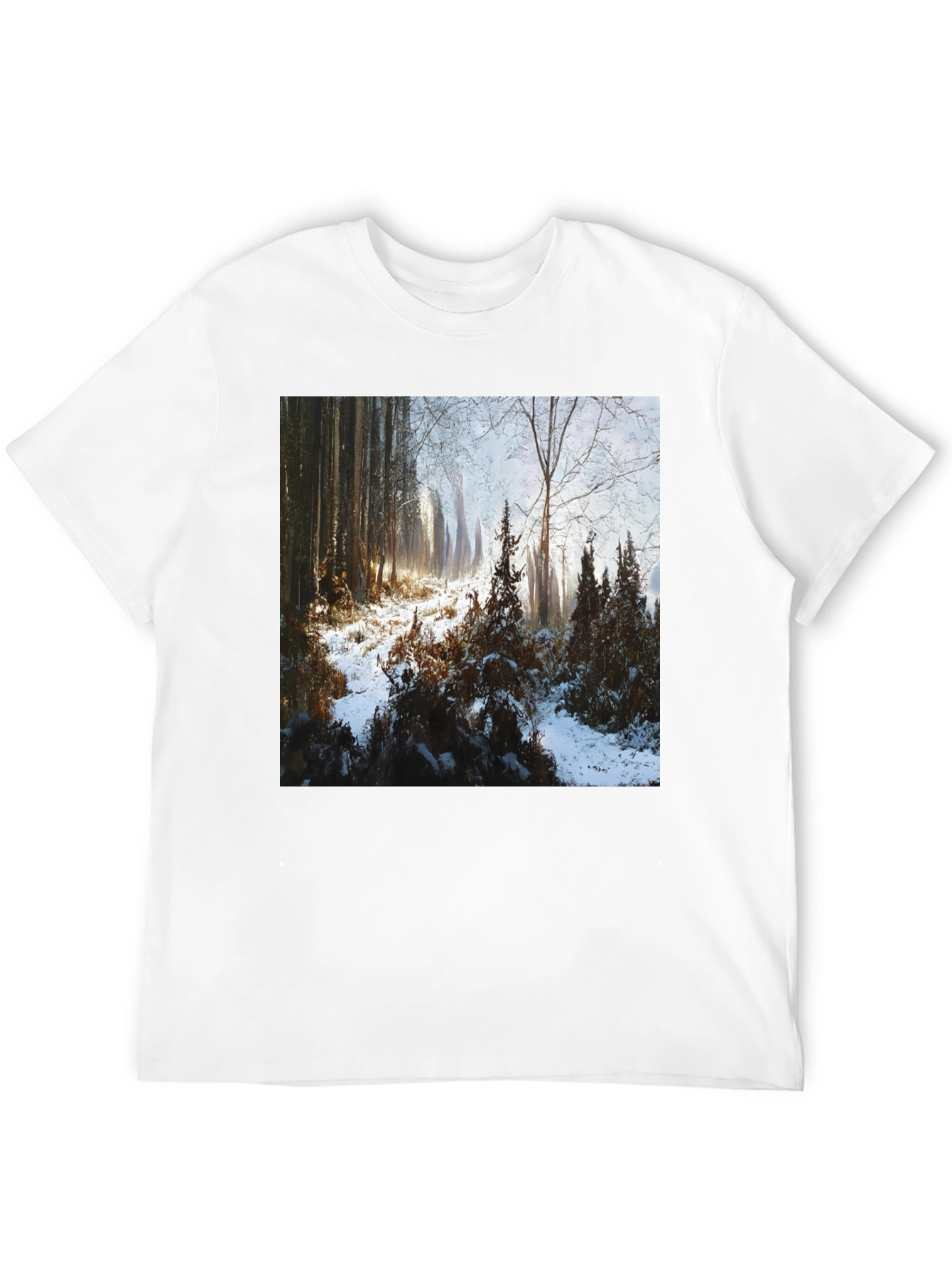 Black Winter Forest Scene T-Shirt view 12
