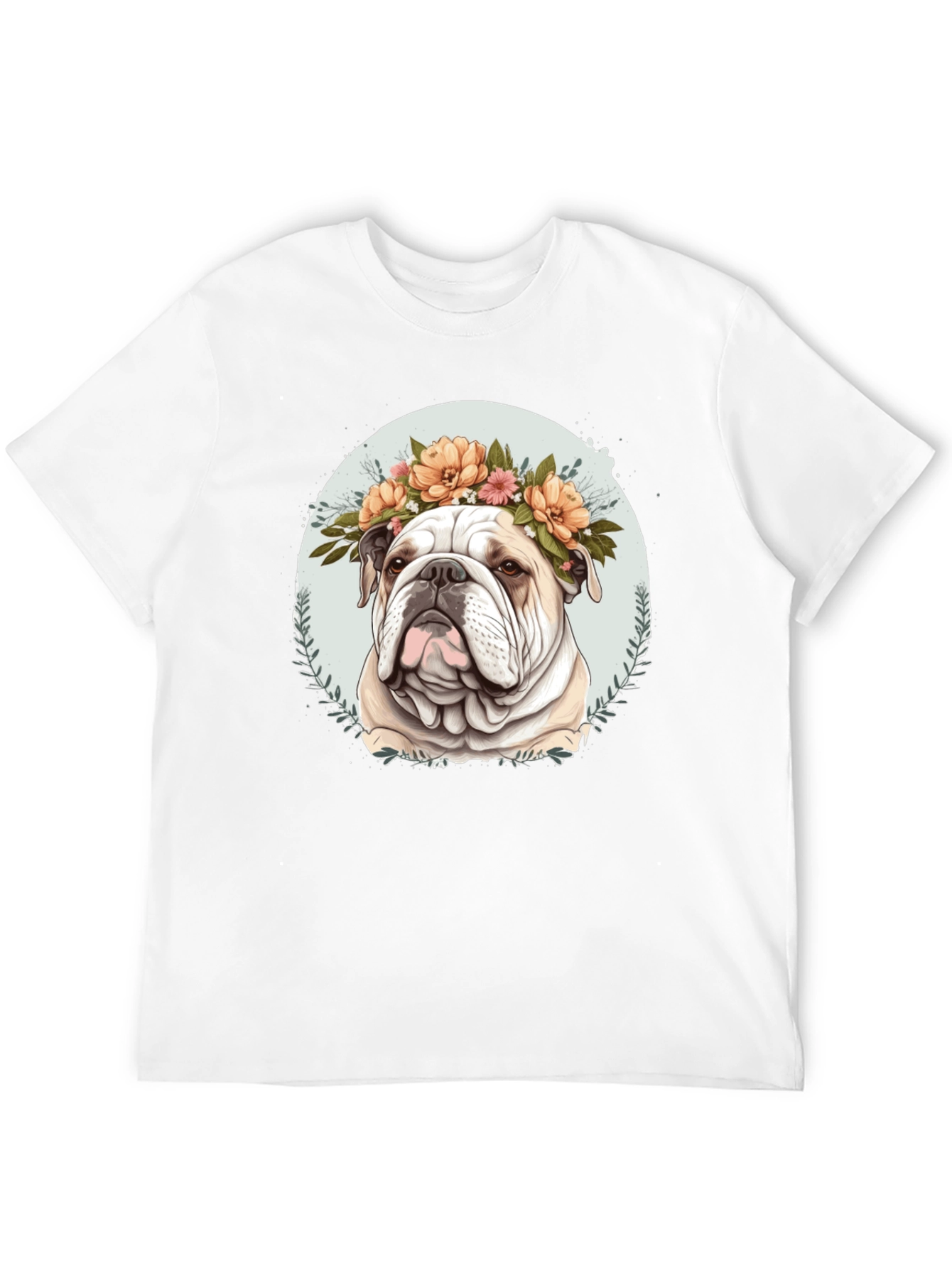 Black Bulldog Floral Crown Black T-Shirt view 12