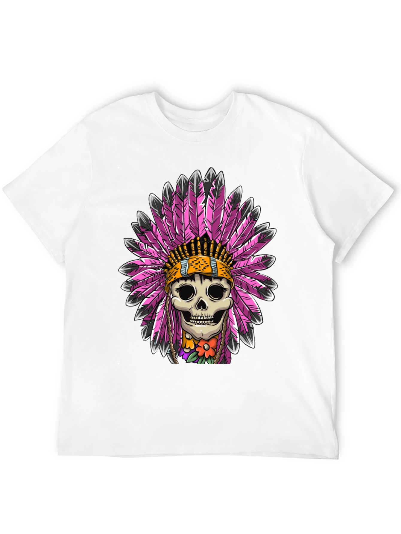 Black Skull Chief Feather Headdress T-Shirt view 12