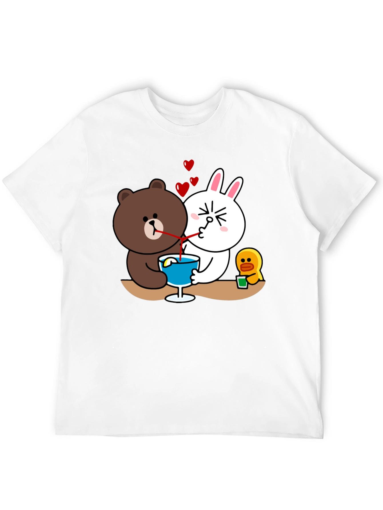 Black Cartoon Graphic Tee: Bear & Bunny Sharing Drink view 12
