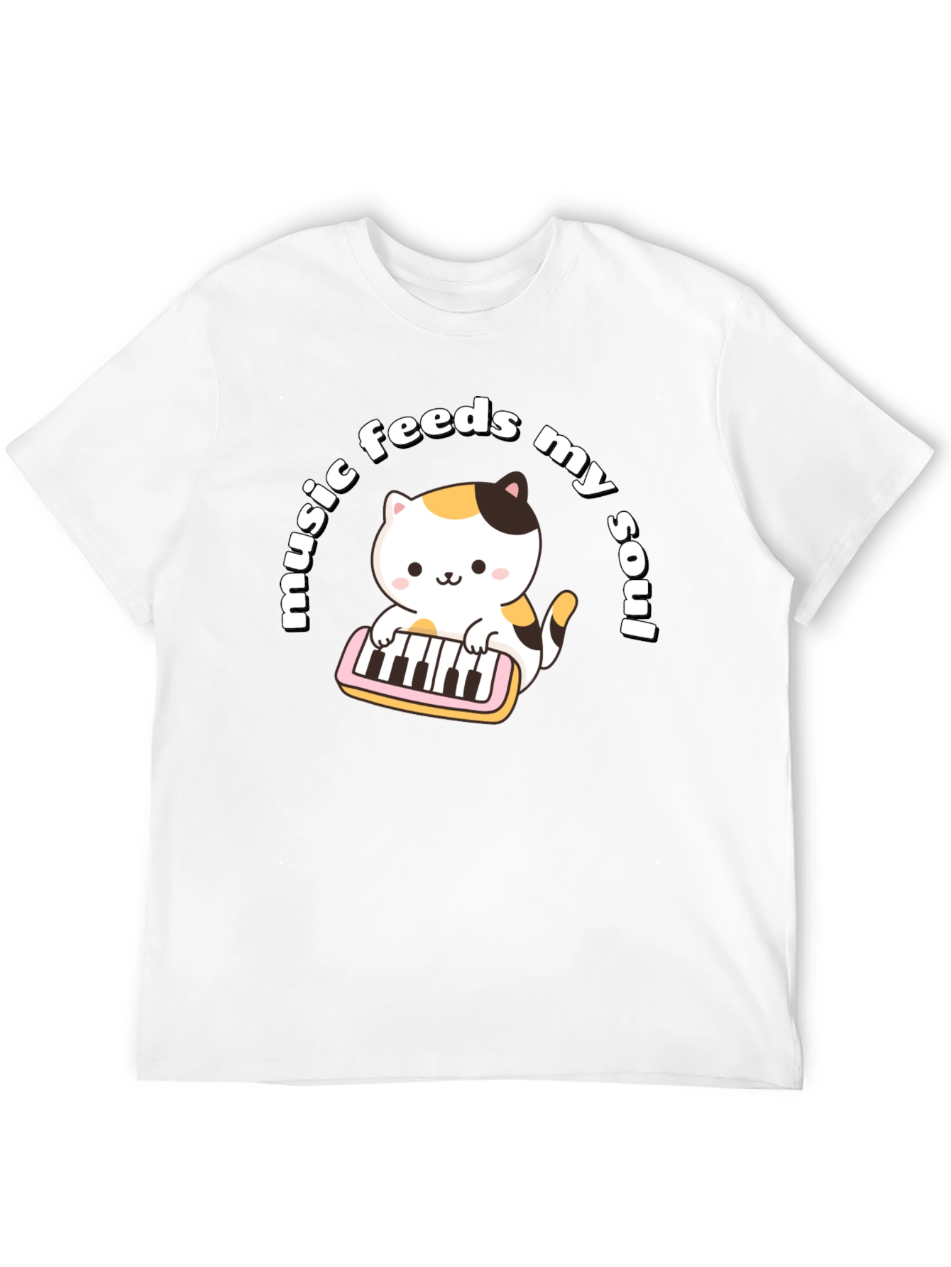 Black Music Feeds My Soul Cat Playing Keyboard Black T-Shirt view 12
