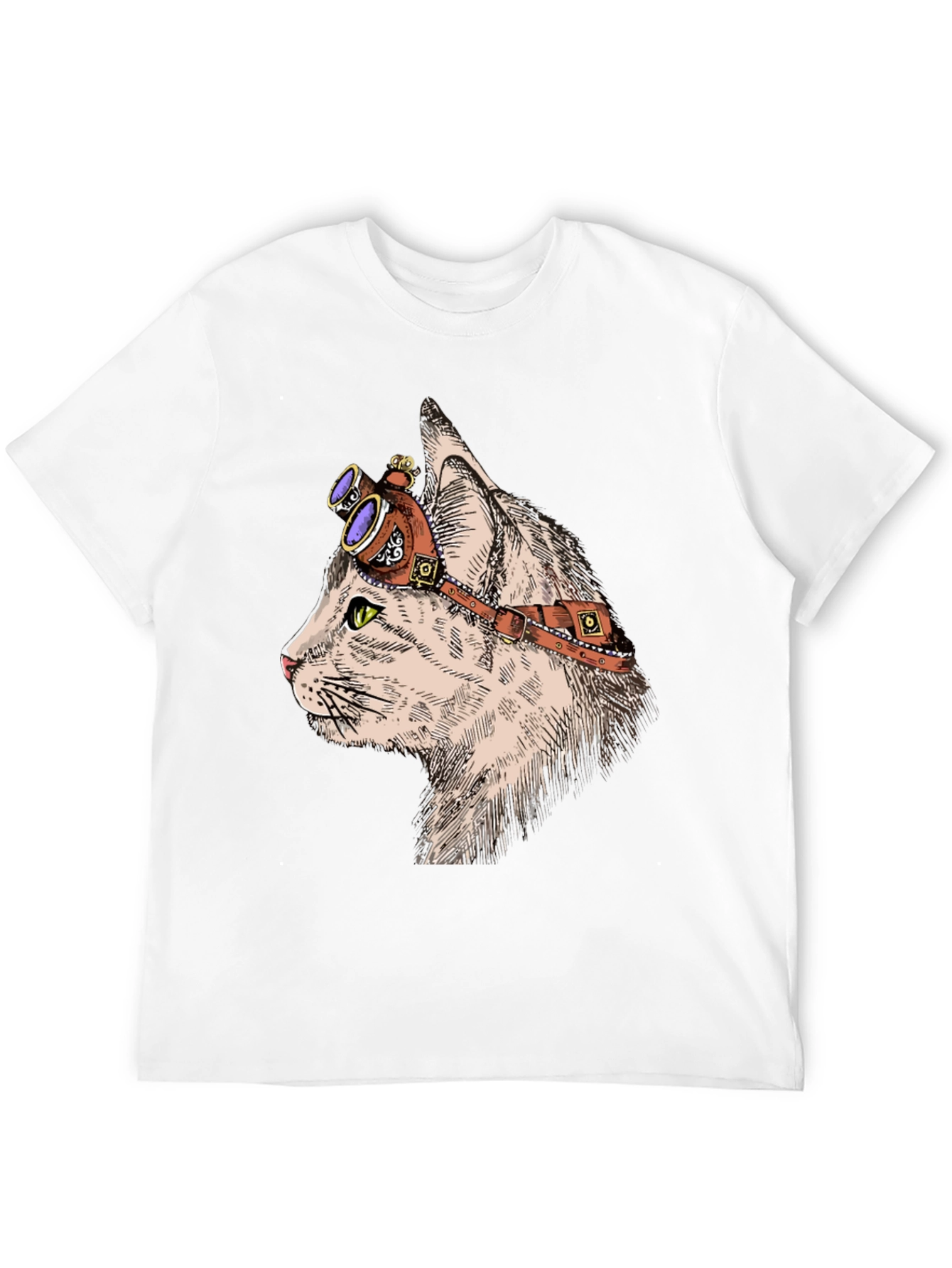 Black Steampunk Cat T-Shirt: Cool Feline with Goggles view 12