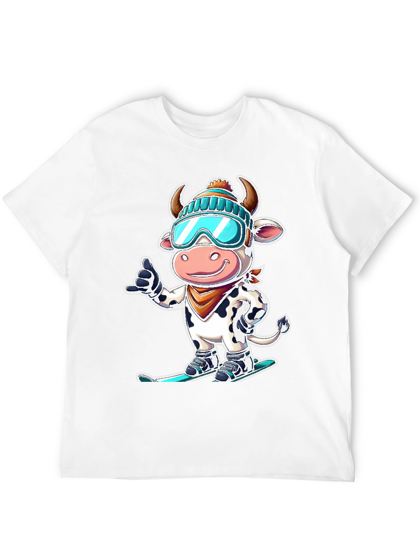Black Skiing Cow Graphic Tee - Fun Winter T-Shirt view 12