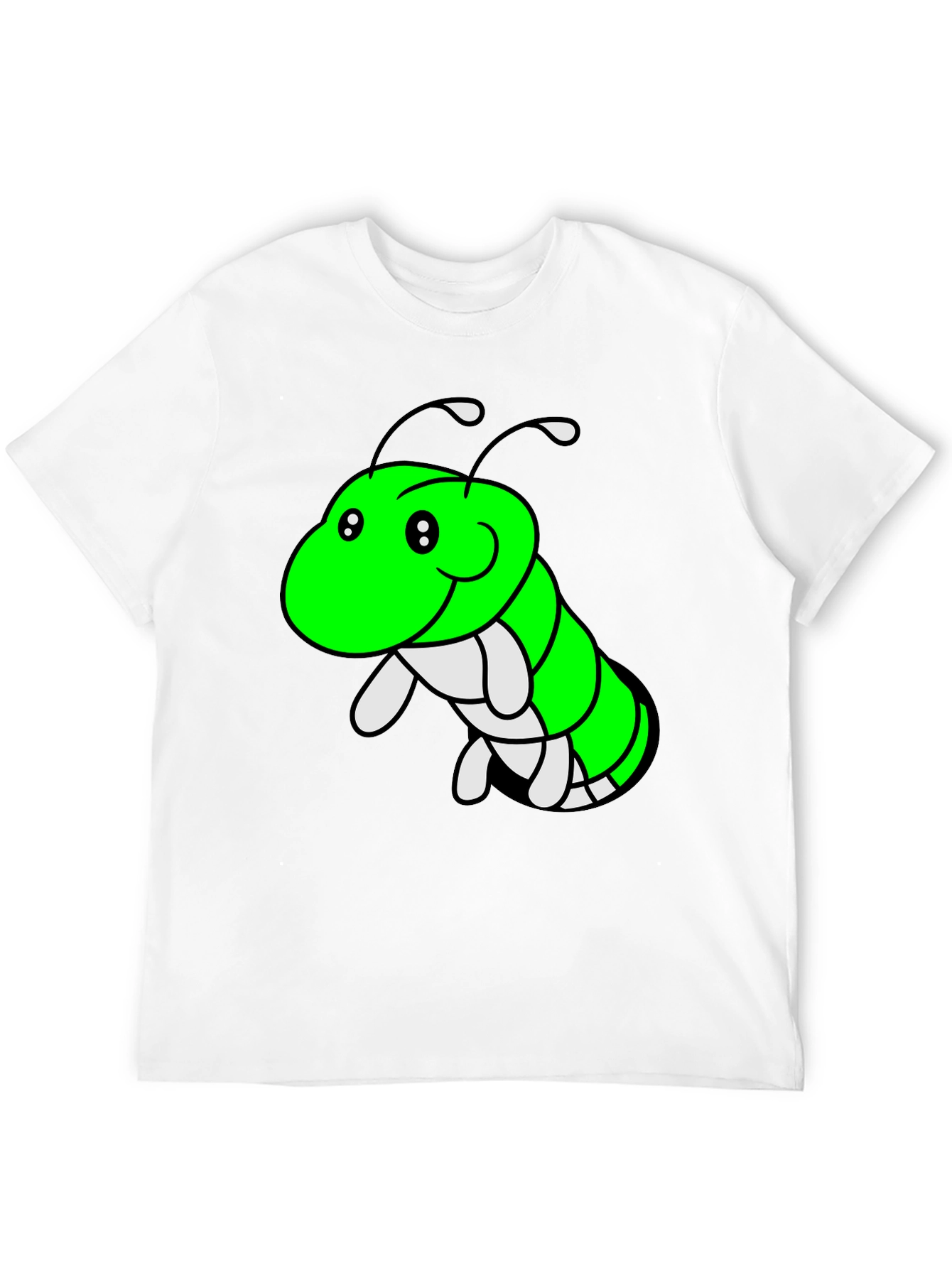 Black Cartoon Caterpillar Graphic Tee - Black Cotton T-Shirt view 12