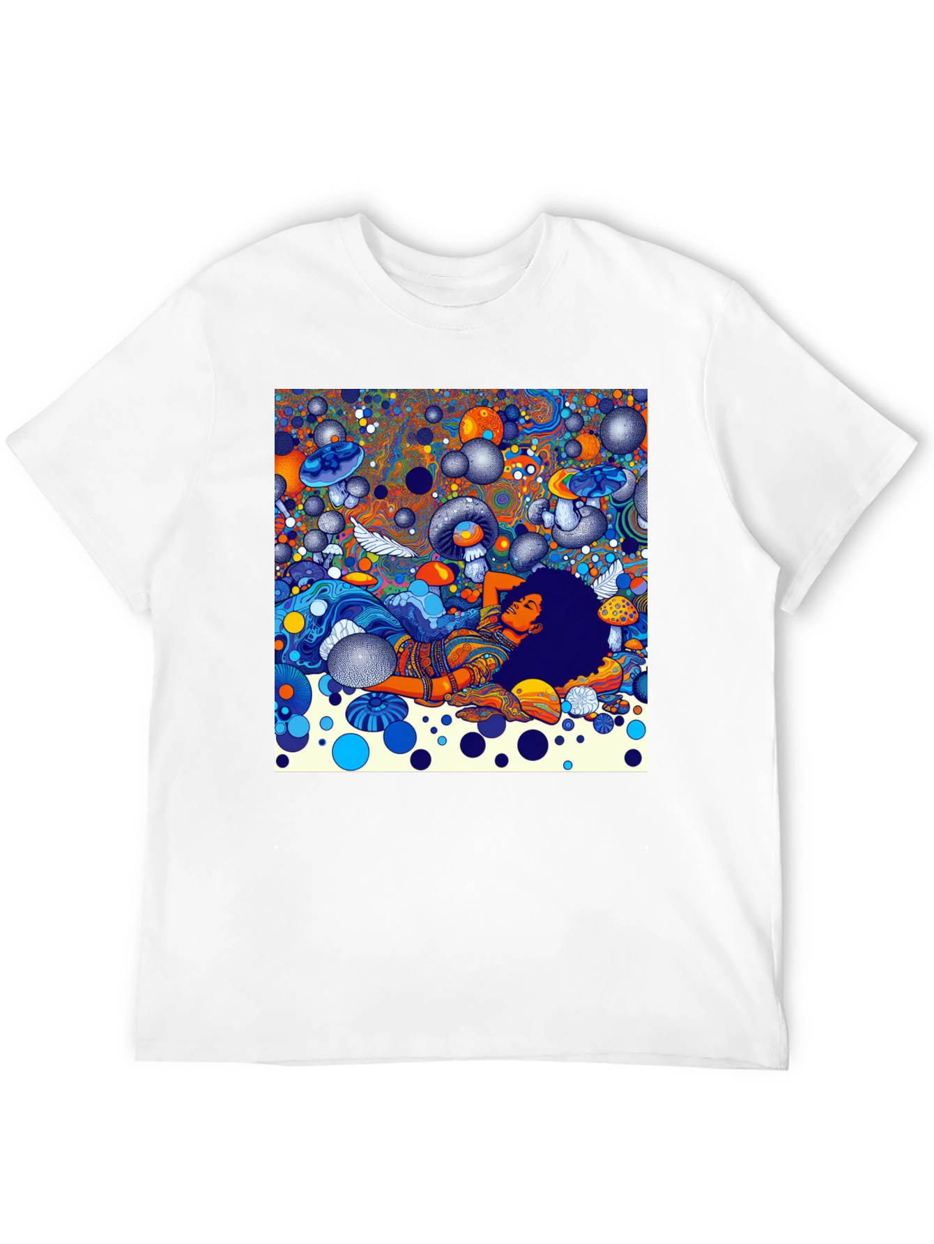 Black Psychedelic Dream T-Shirt - Colorful Mushroom Scene view 12