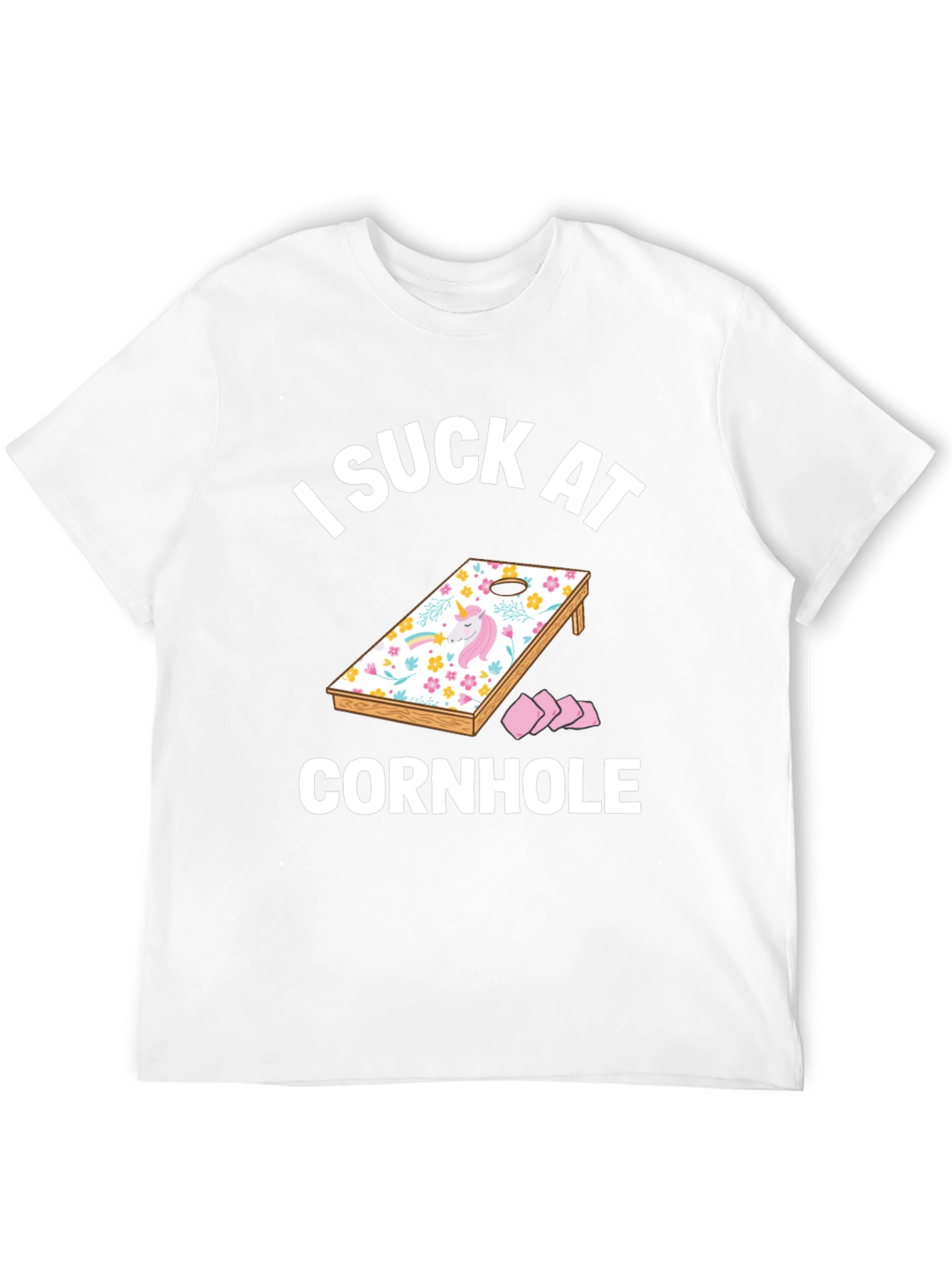 Black I Suck at Cornhole T-Shirt - Unicorn Design view 12