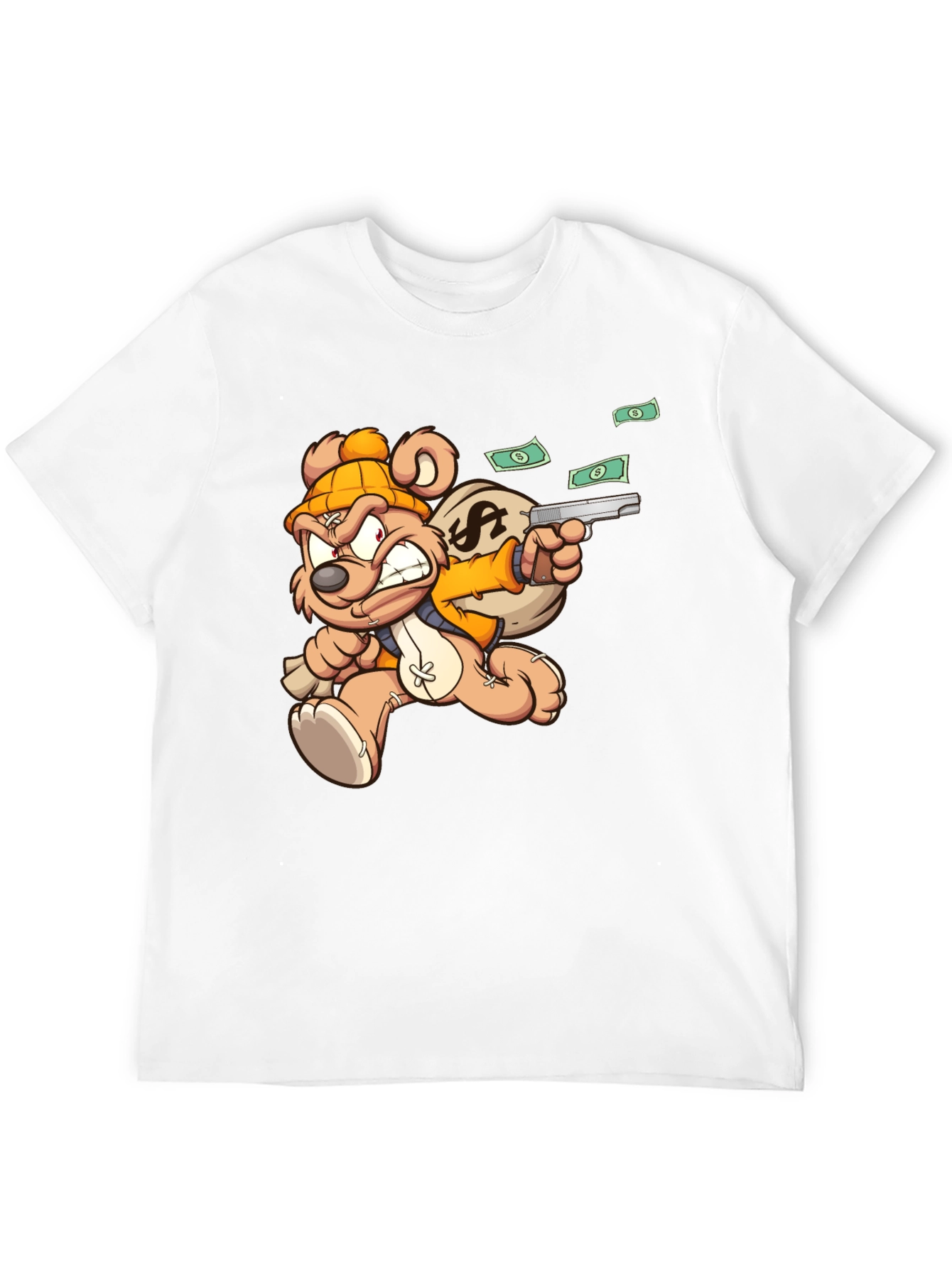 Black Cartoon Teddy Bear with Gun T-Shirt view 12