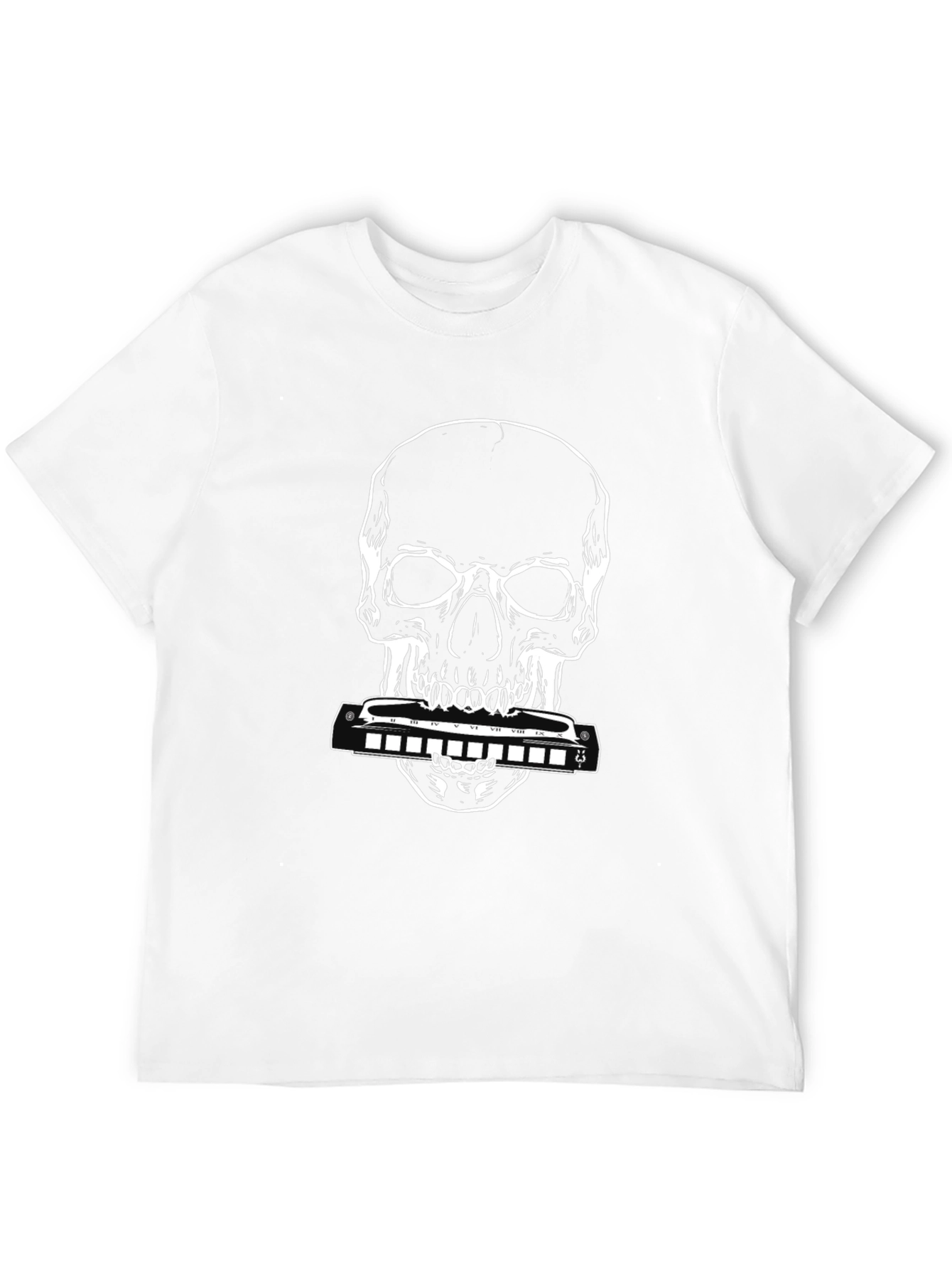 Skull Harmonica Graphic Tee - Black Cotton - 12