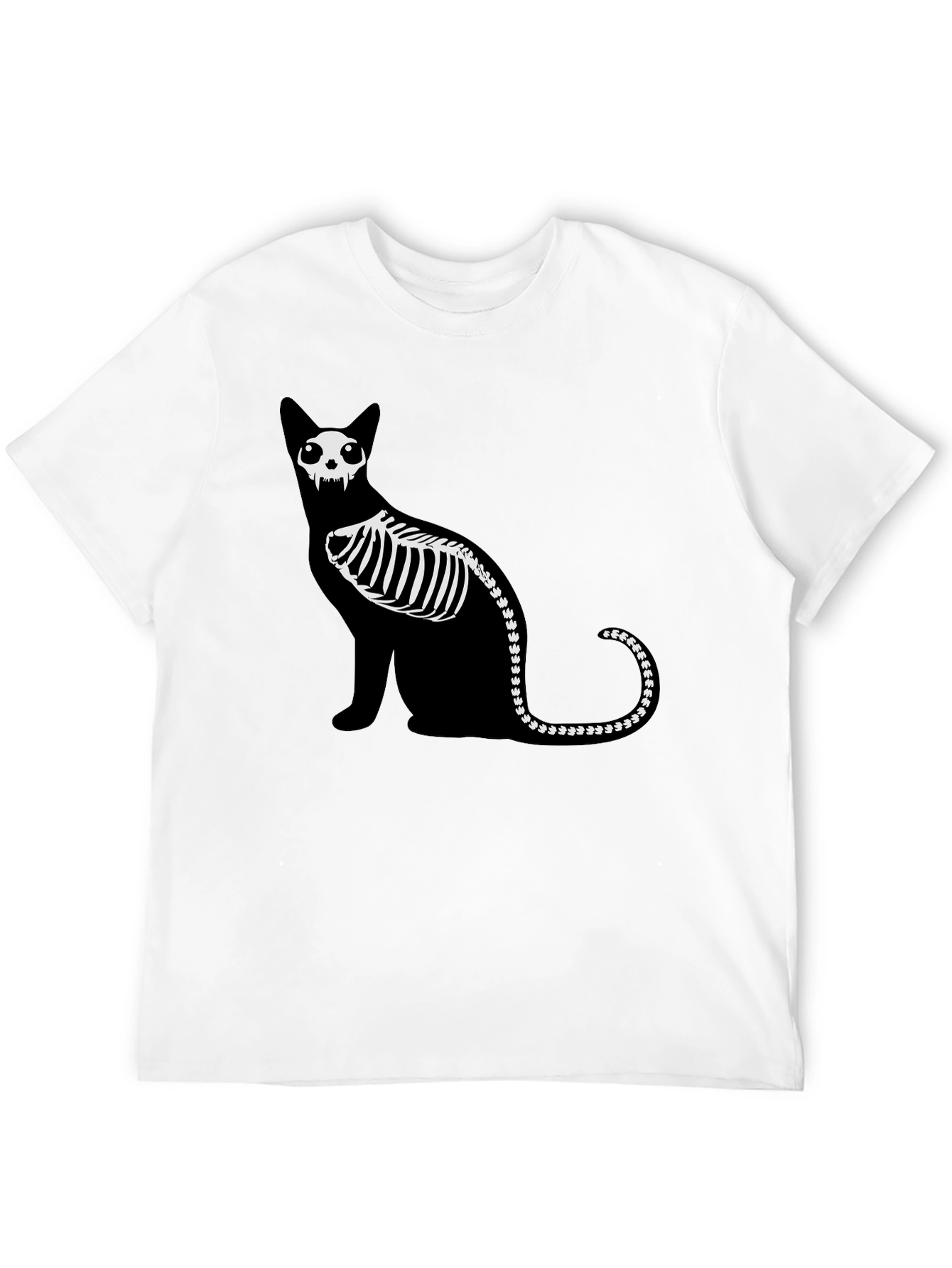 Black Skeleton Cat Graphic Tee - Black Cotton Shirt view 12