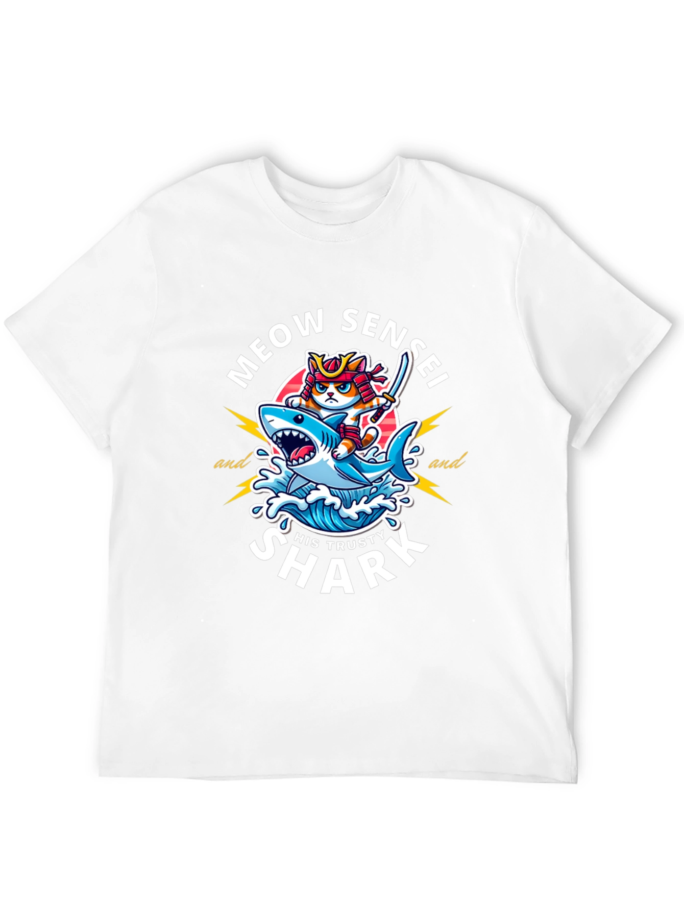 Black Meow Sensei & Shark T-Shirt - Fun Graphic Tee view 12