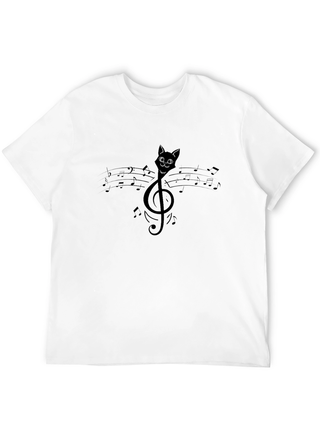 Black Musical Cat T-Shirt - Treble Clef Cat view 12