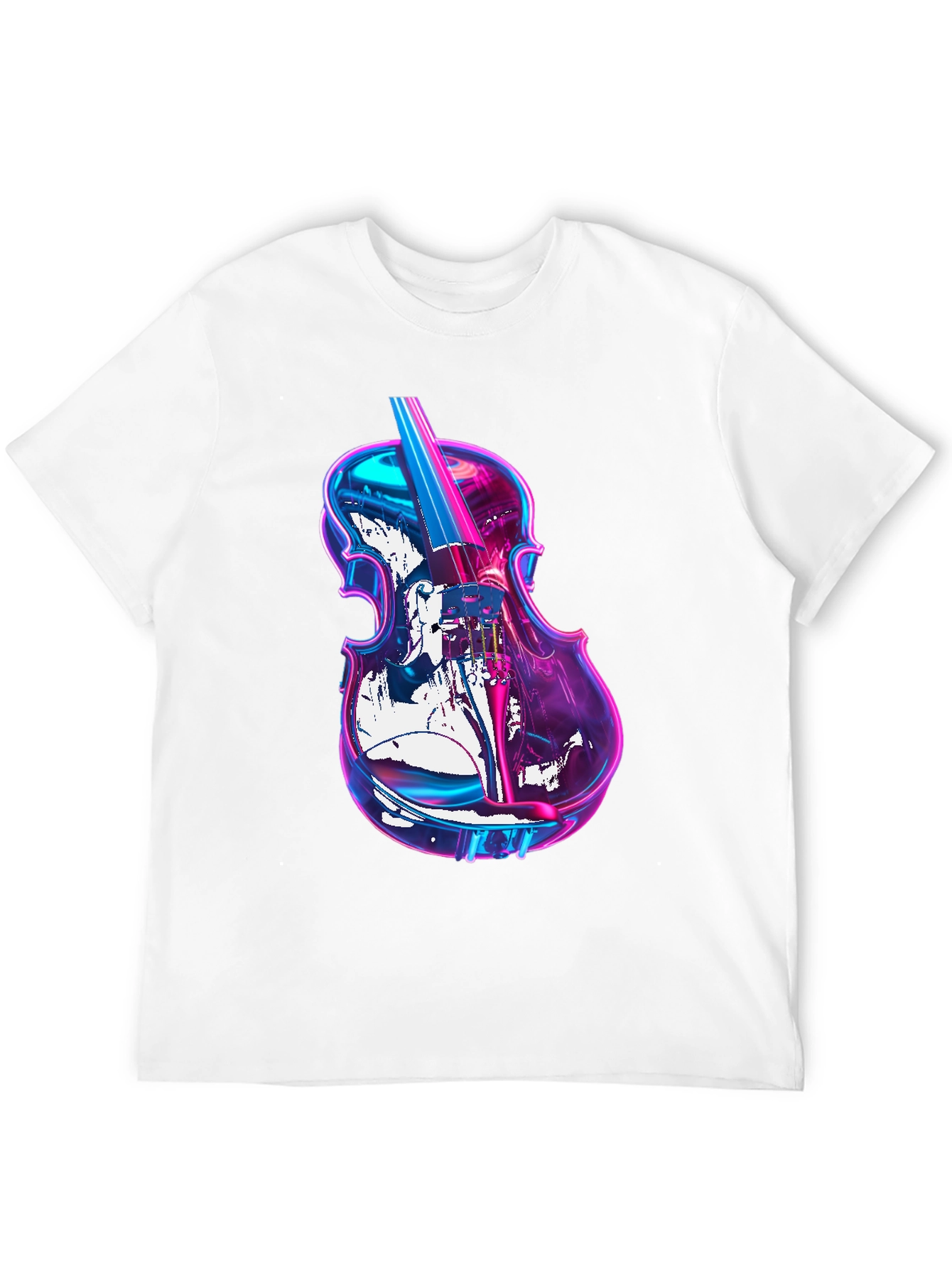 Black Vibrant Neon Violin Graphic Black T-Shirt view 12