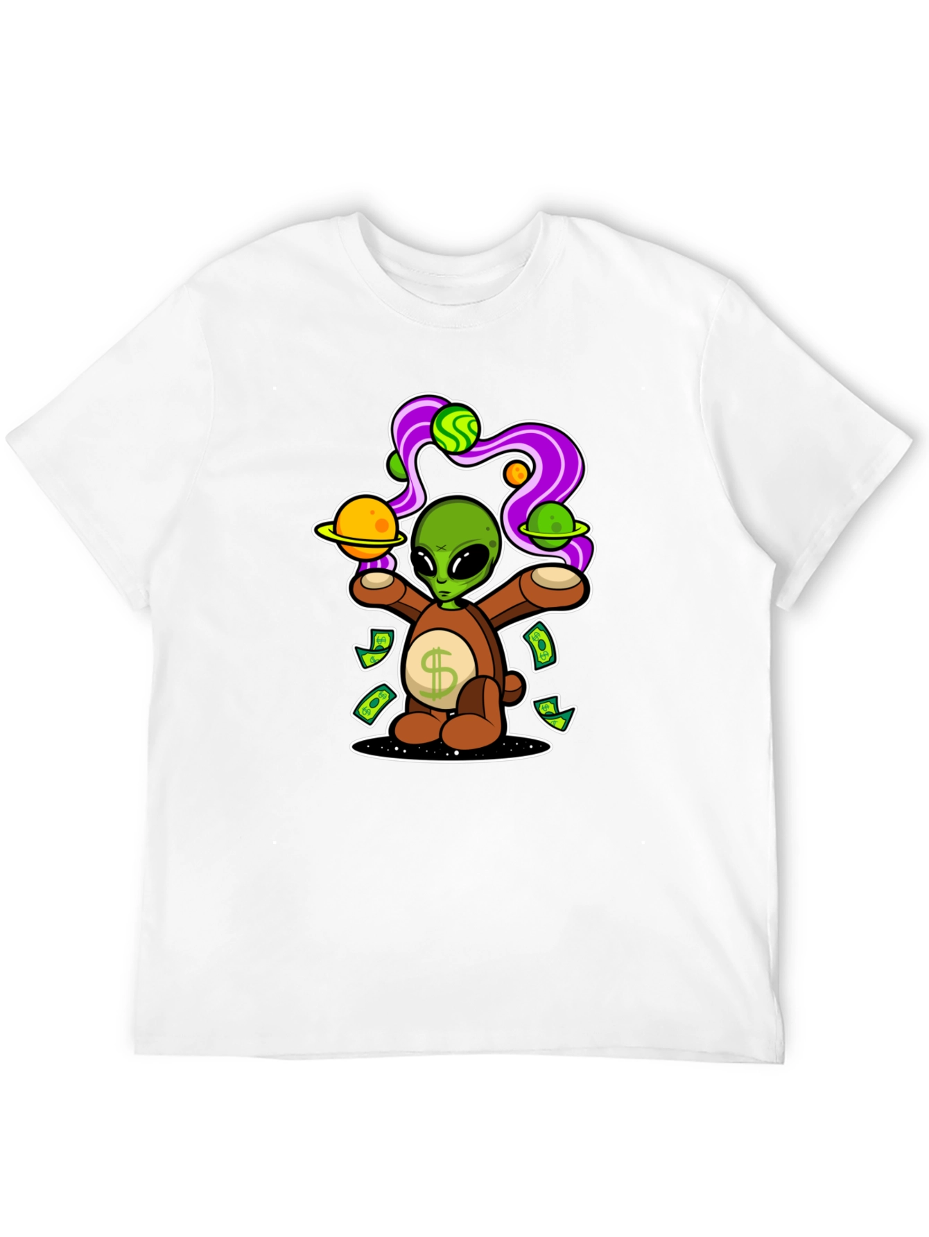 Black Alien Bear Money Graphic T-Shirt view 12