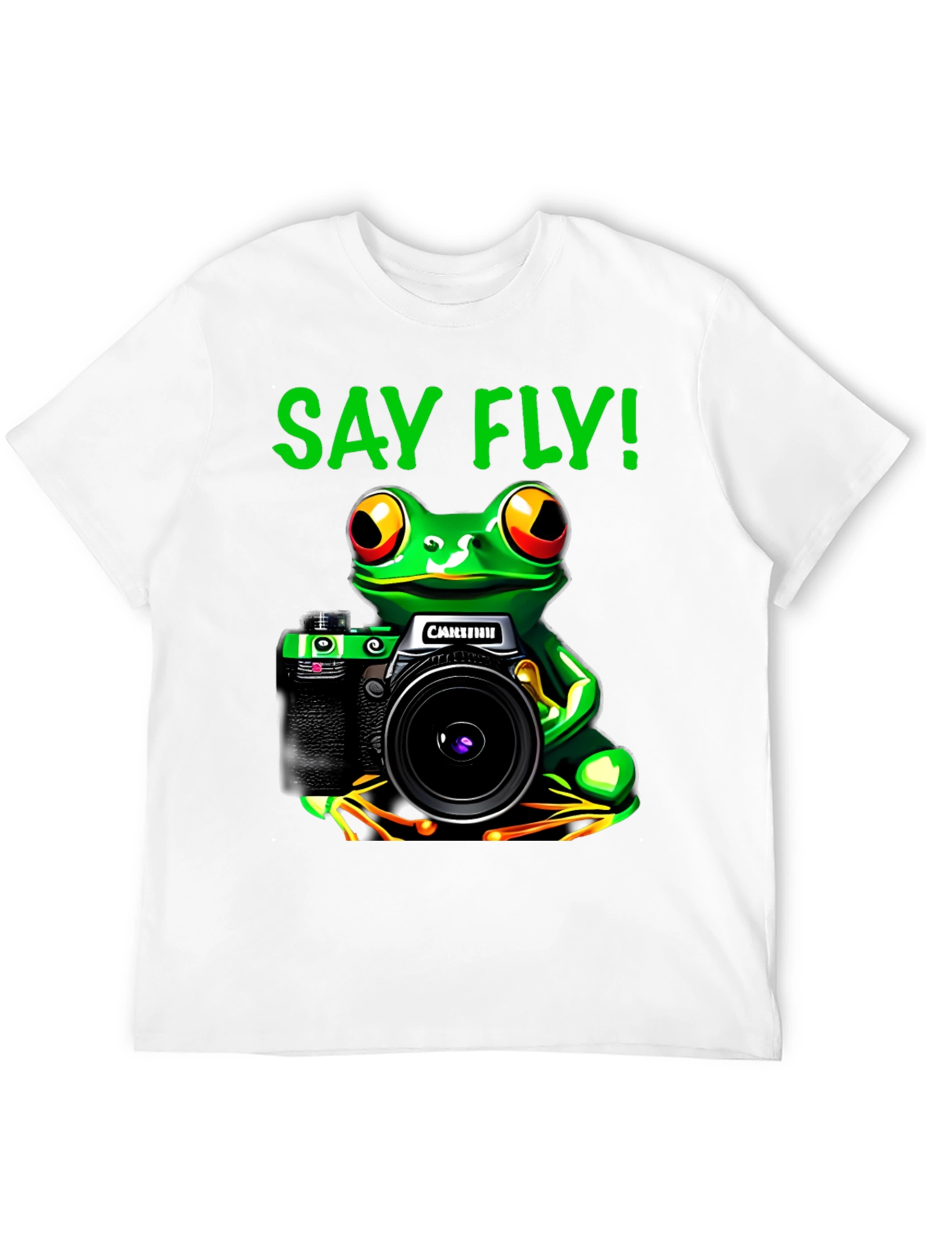 Black Frog Photographer T-Shirt - Say Fly! Black Cotton Tee view 12