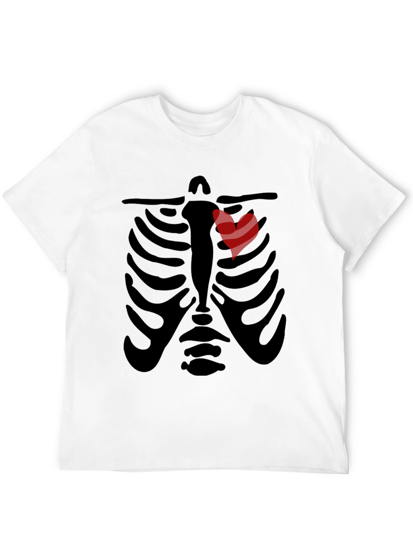 Black Rib Cage Heart Graphic Tee - Unique Skeleton Halloween Shirt view 12