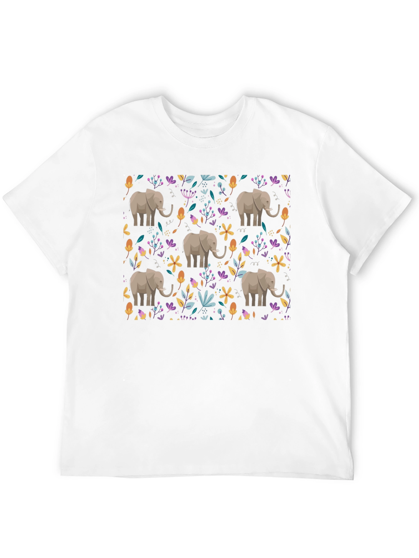 Black Elephant Floral Print Black T-Shirt view 12