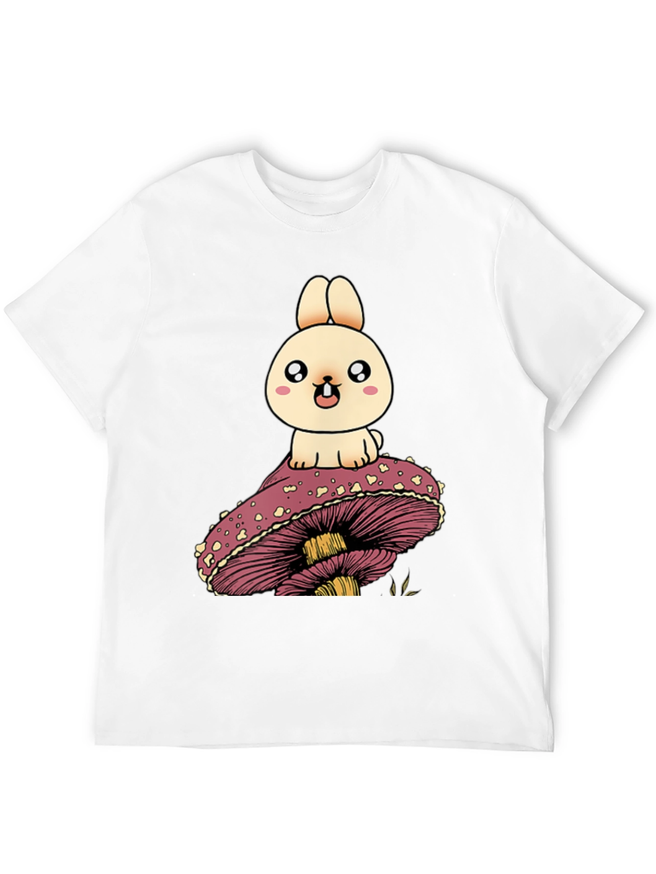 Black Cute Bunny on Mushroom Graphic T-Shirt view 12