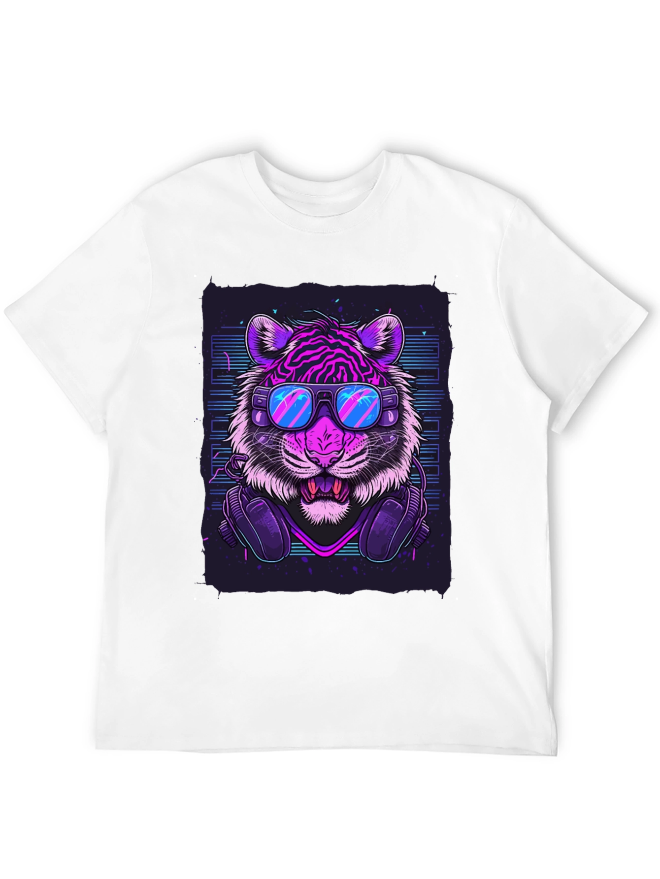 Black Neon Tiger Graphic Tee - Cool Animal Print T-Shirt view 12