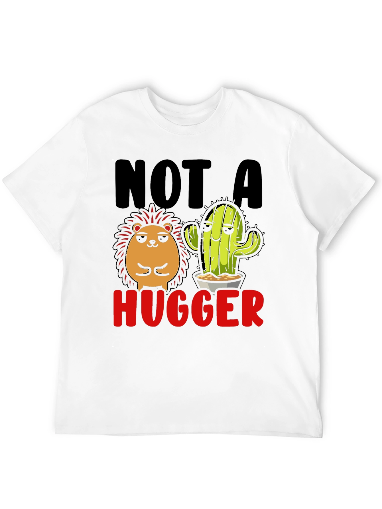 Black Not a Hugger T-Shirt Funny Cactus Hedgehog view 12