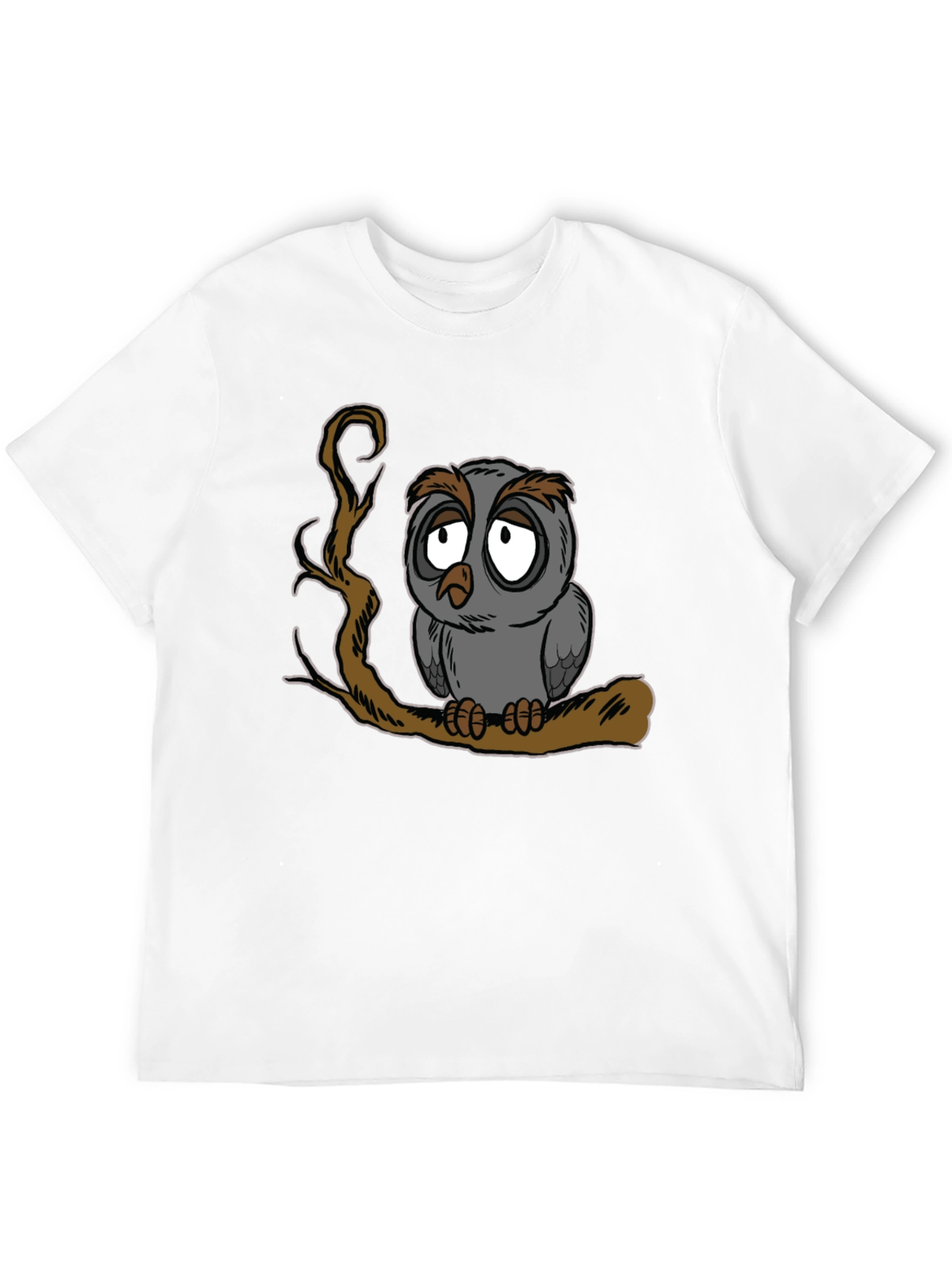 Sad Owl Graphic Print Black T-Shirt - 12
