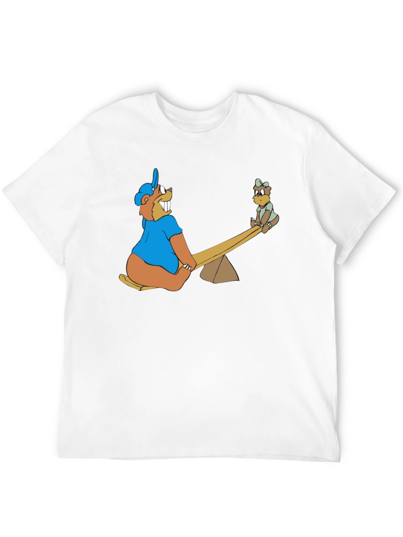 Black Cartoon Beaver See-Saw Black T-Shirt view 12