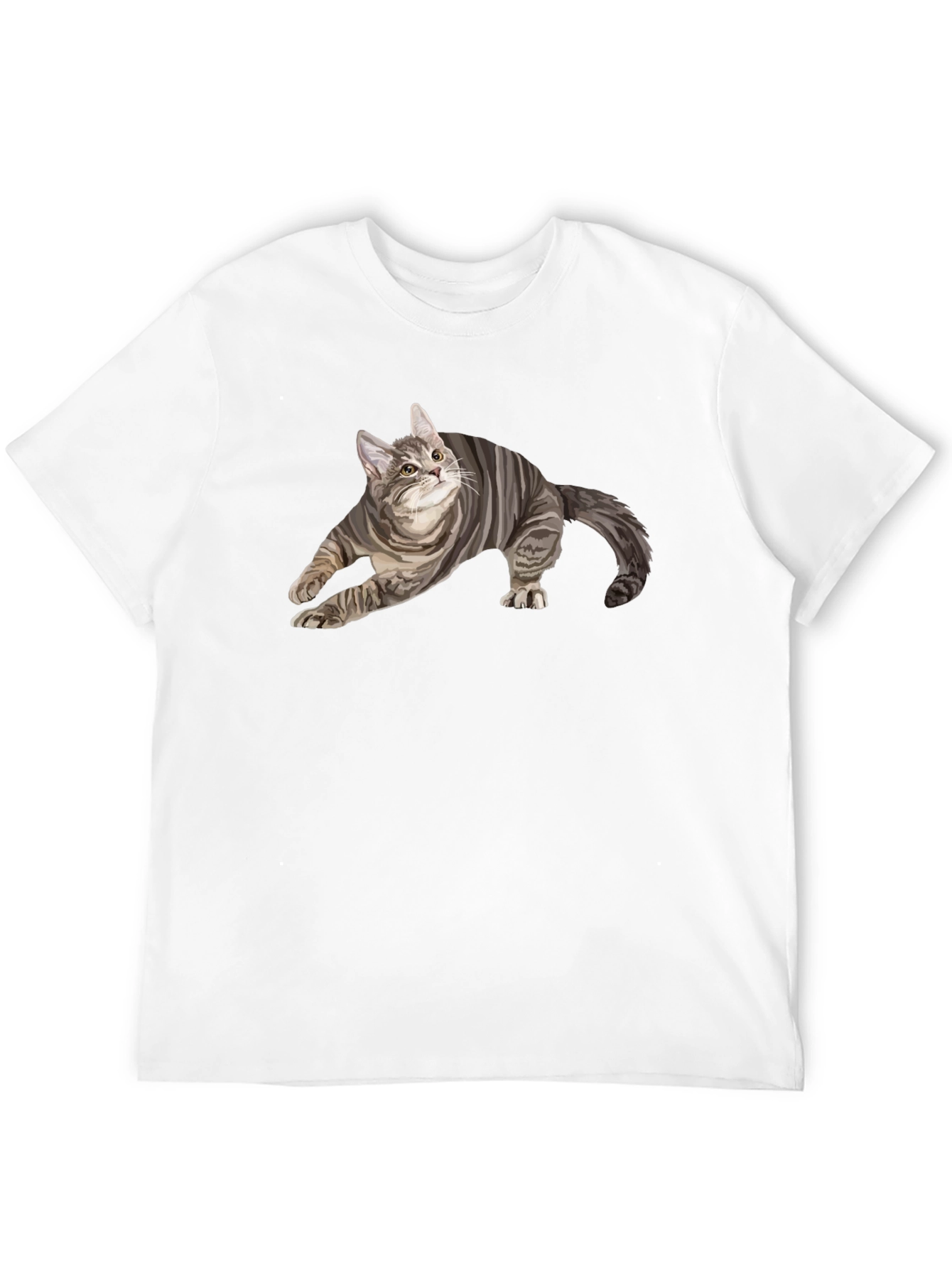 Black Men's Black T-Shirt with Cat Graphic view 12