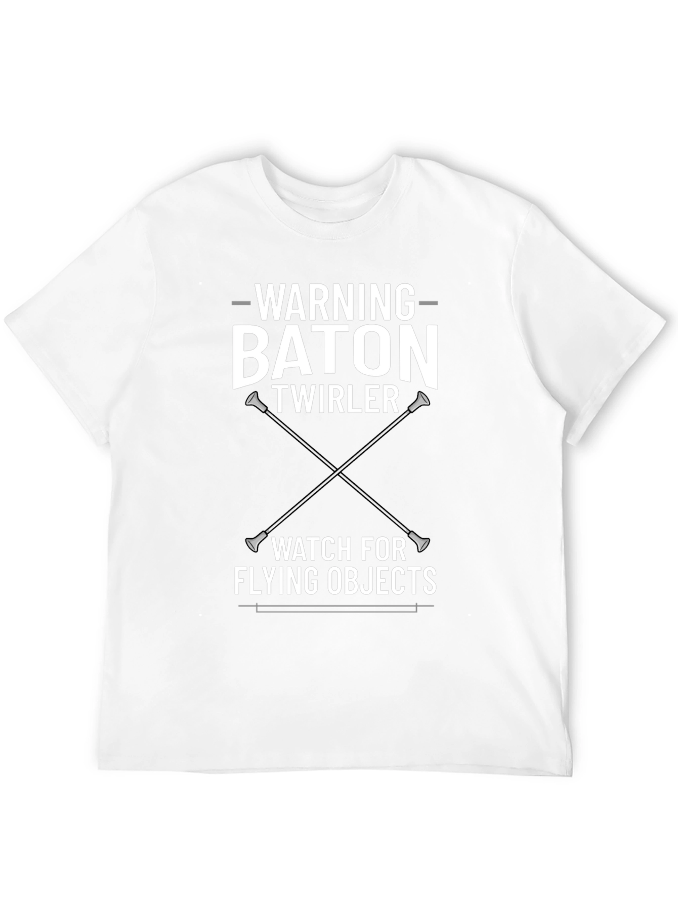 Black Warning Baton Twirler T-Shirt - Watch for Flying Objects view 12