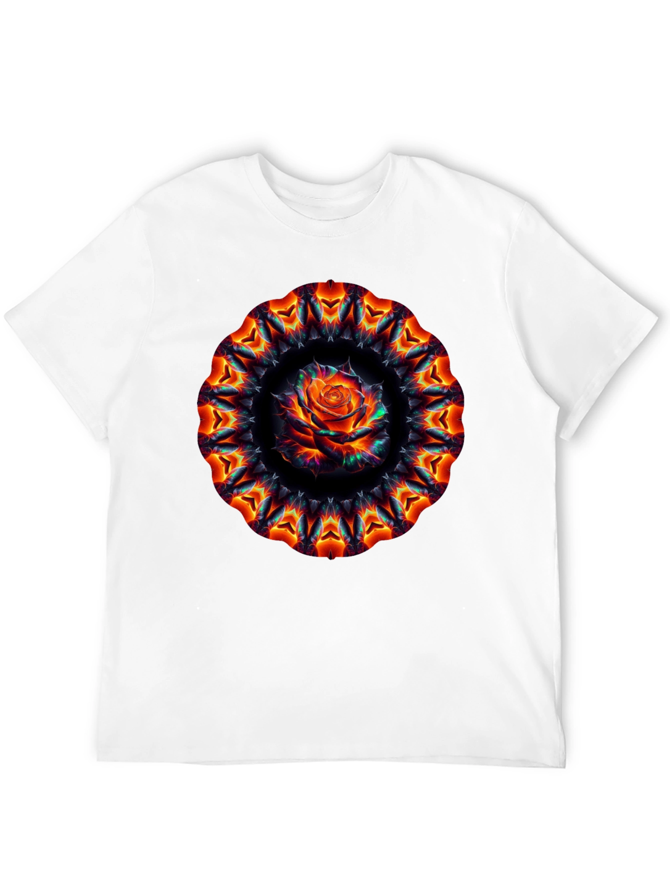 Black Fiery Rose Mandala Black T-Shirt view 12