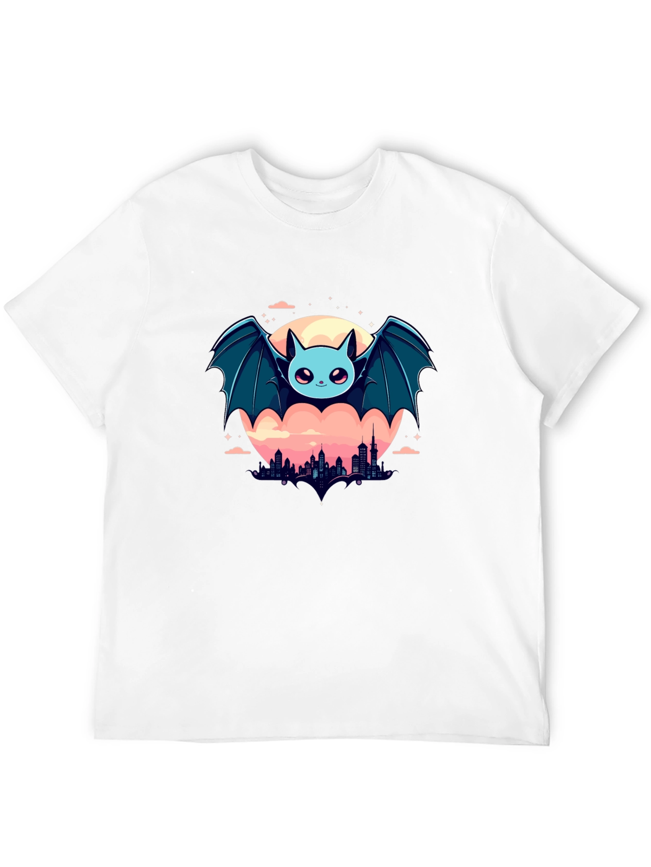 Black Cute Bat Over City Graphic Tee view 12