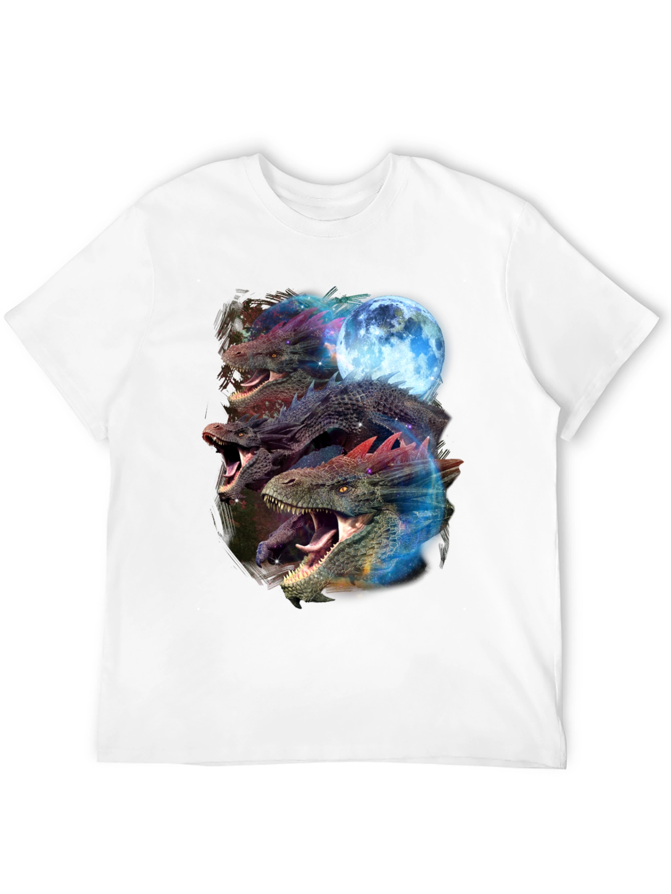 Black Dragon Trio Moon Black T-Shirt Graphic Print view 12