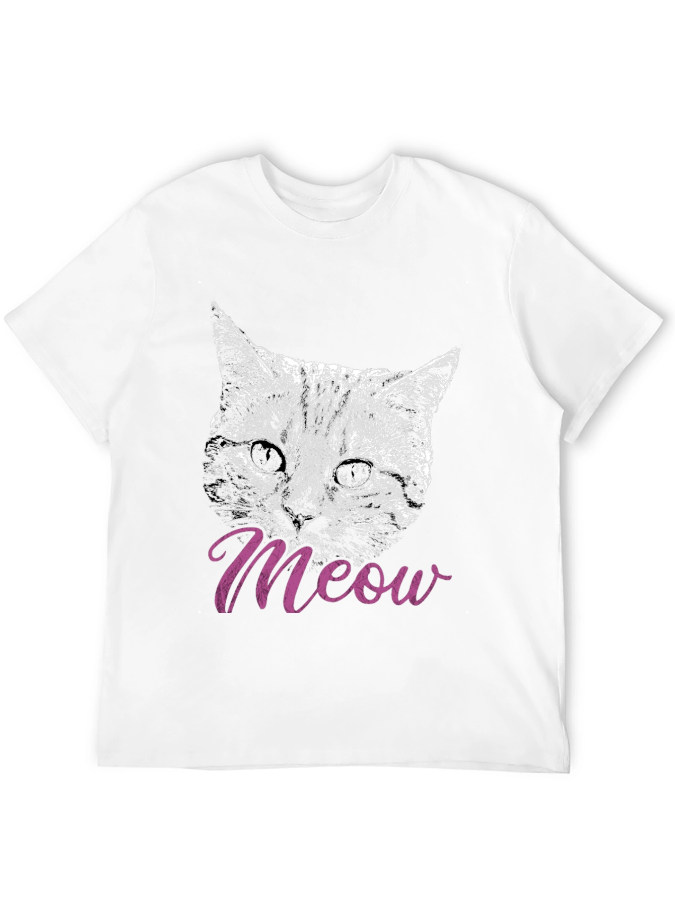 Black Cat Meow T-Shirt, Black, Crew Neck, Casual view 12