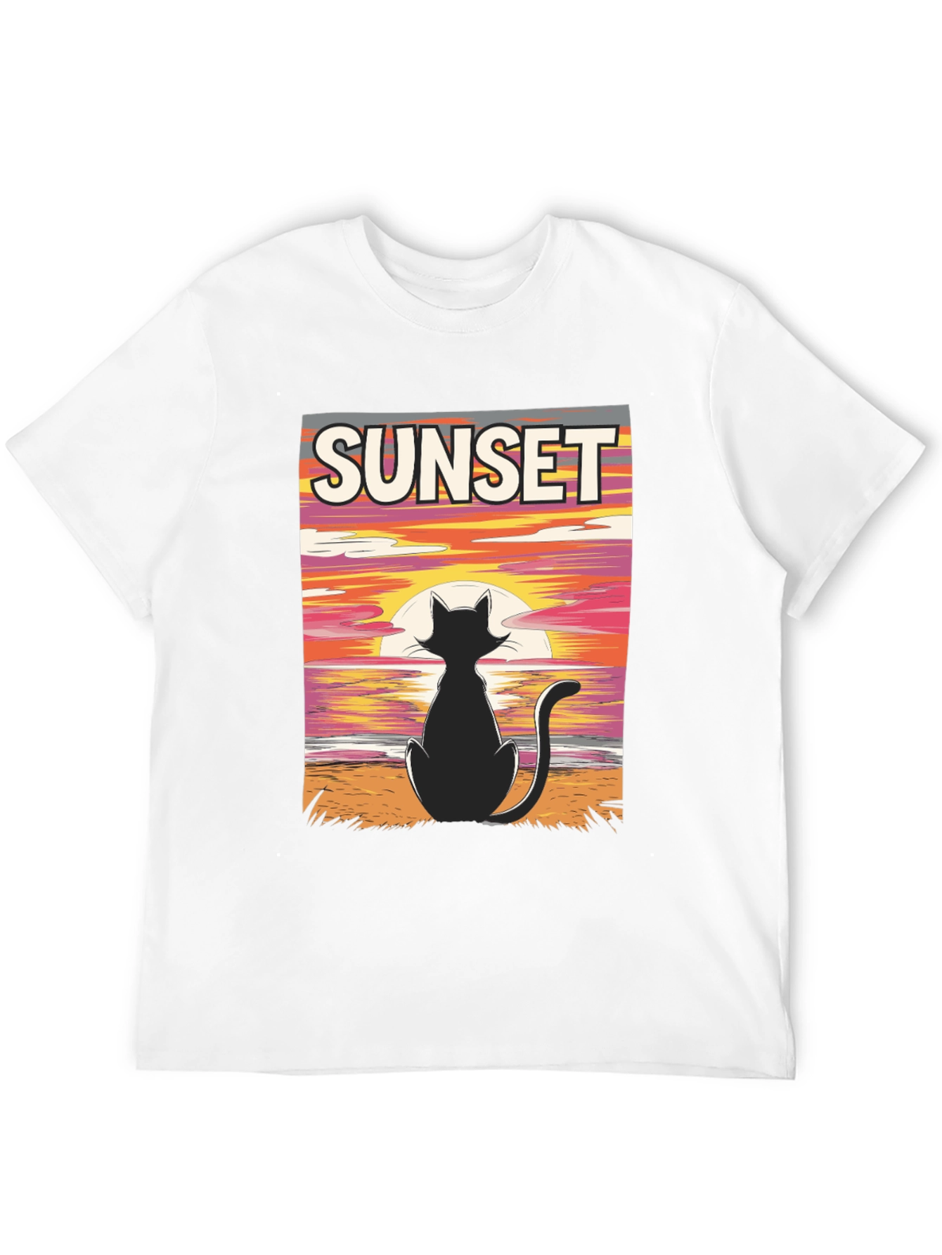 Black Sunset Cat Graphic T-Shirt - Black view 12