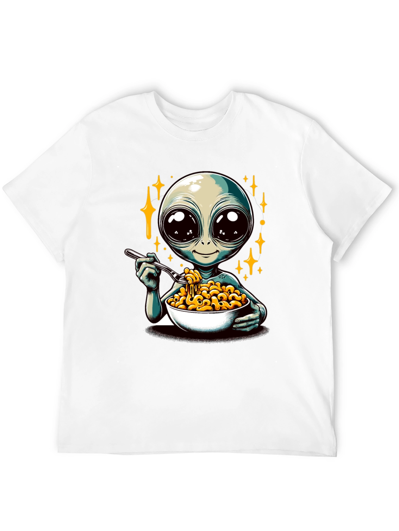 Black Alien Eating Mac & Cheese Graphic T-Shirt view 12