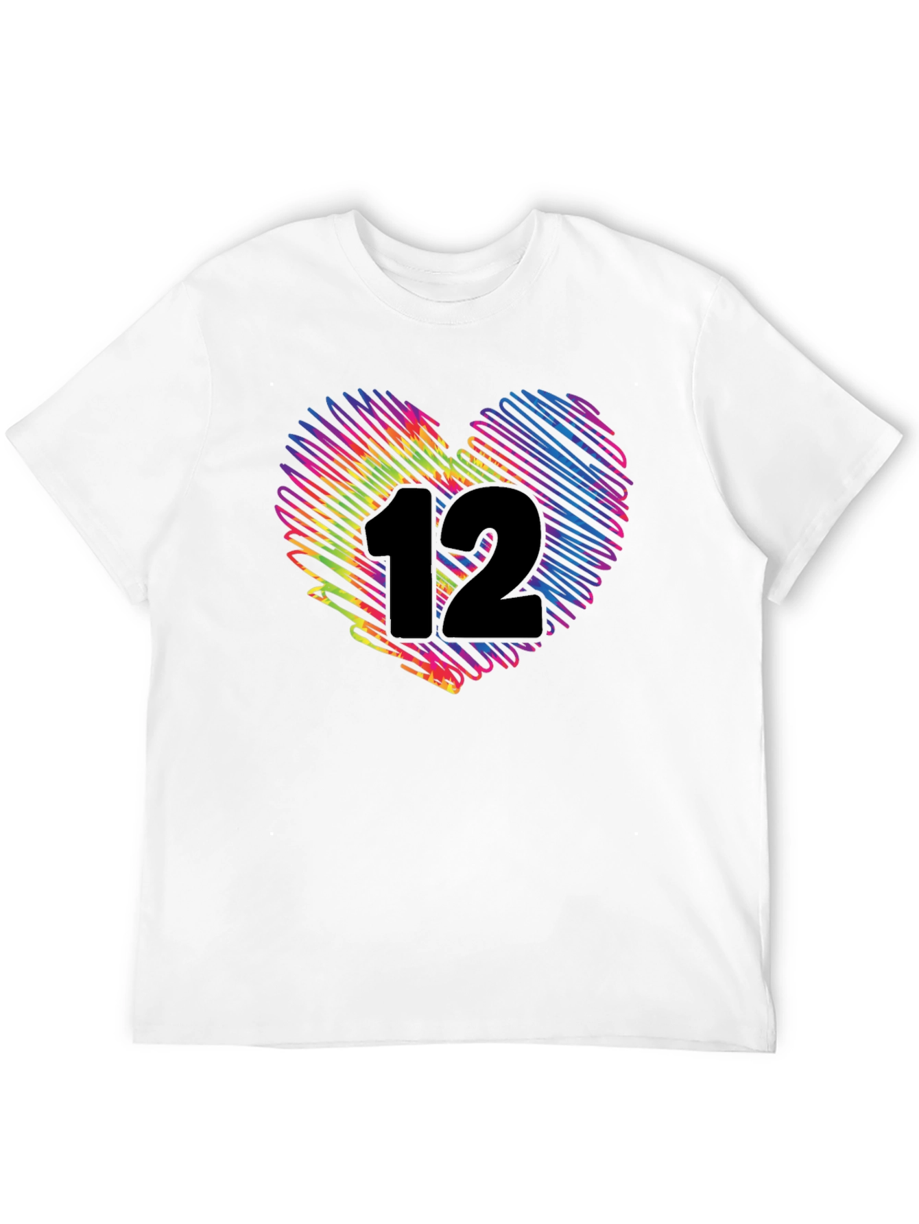 Black Colorful Scribble Heart Number 12 T-Shirt view 12