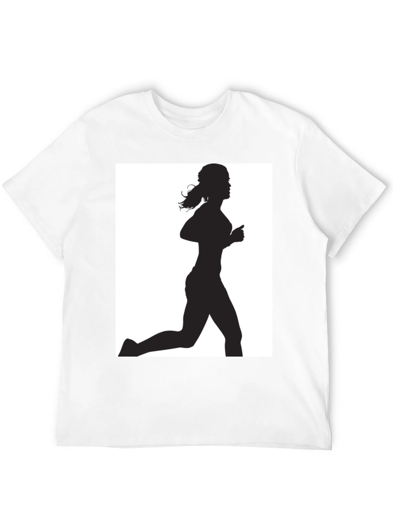 Black Woman Runner Silhouette Graphic Tee - Black Cotton T-Shirt view 12