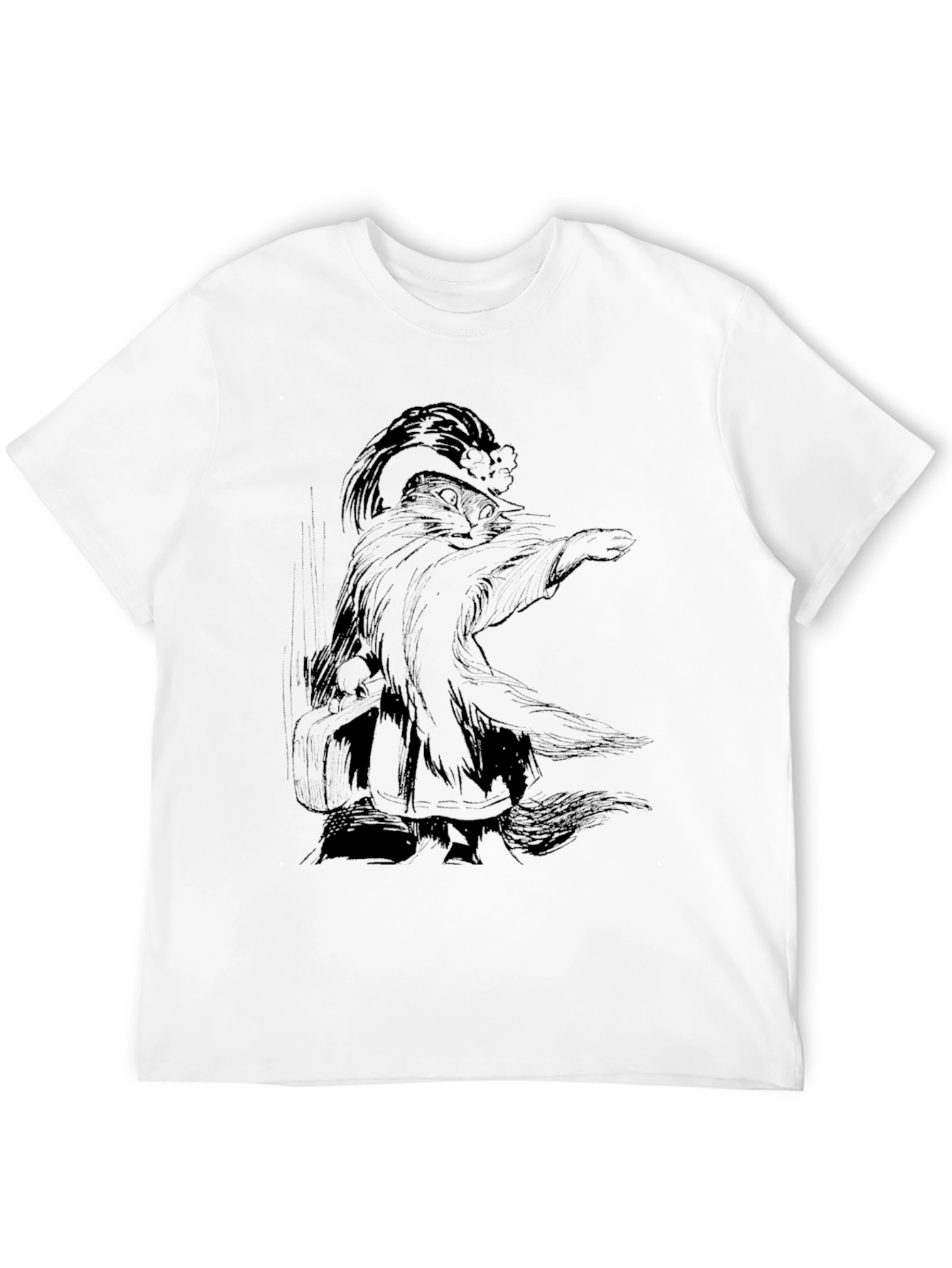 Whimsical Wizard Cat Graphic Tee - Black Cotton T-Shirt - 12