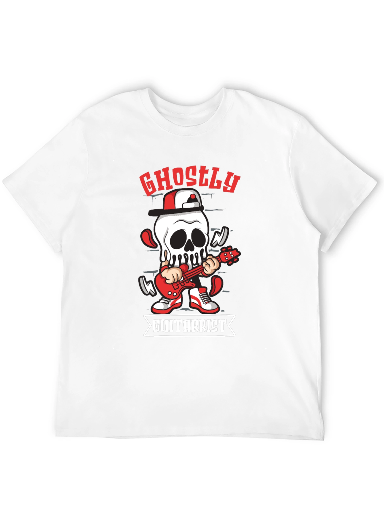 Black Ghostly Guitarist Graphic Tee - Rocker Skull Shirt view 12