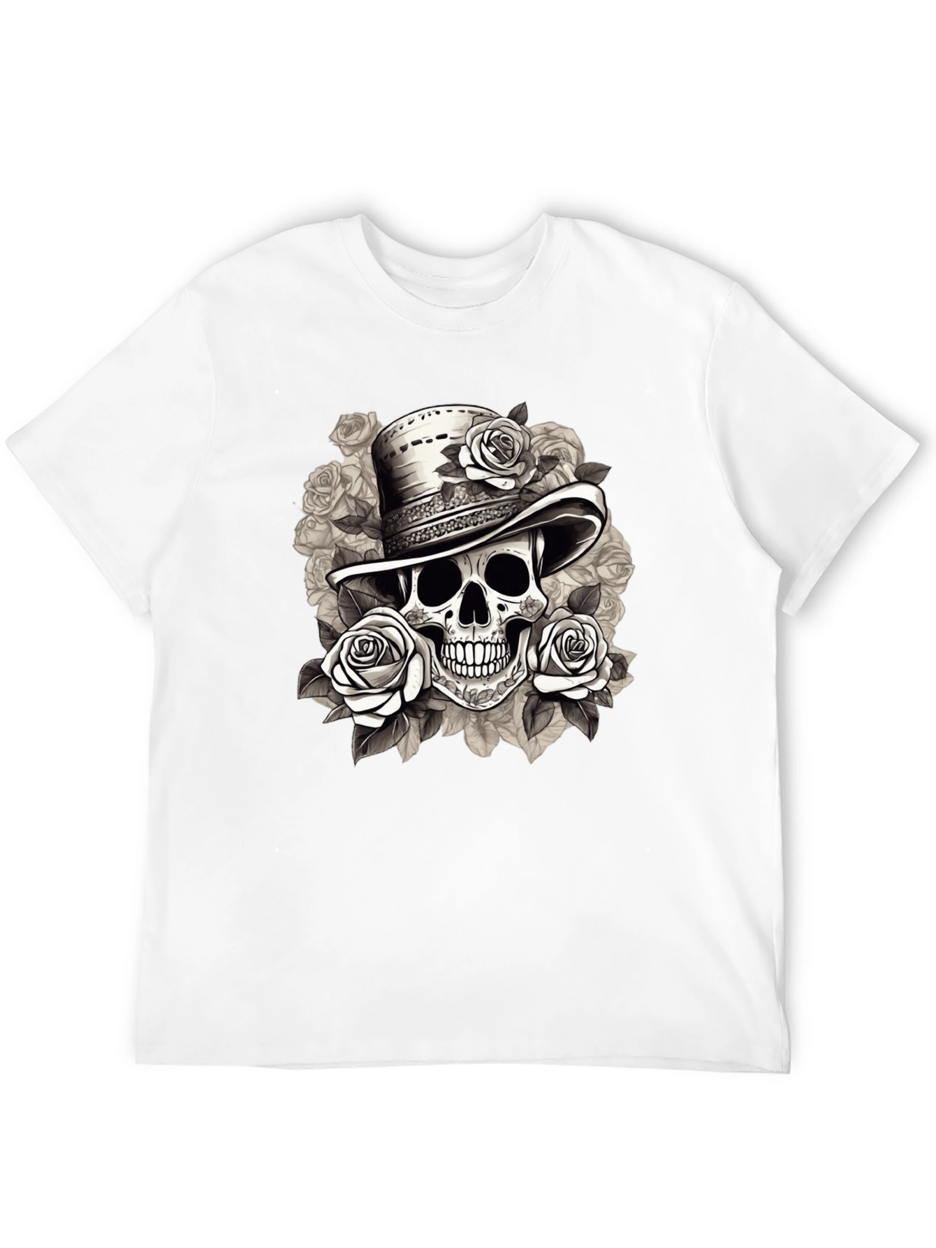 Black Skull & Roses Graphic Tee - Stylish Men's T-Shirt view 12