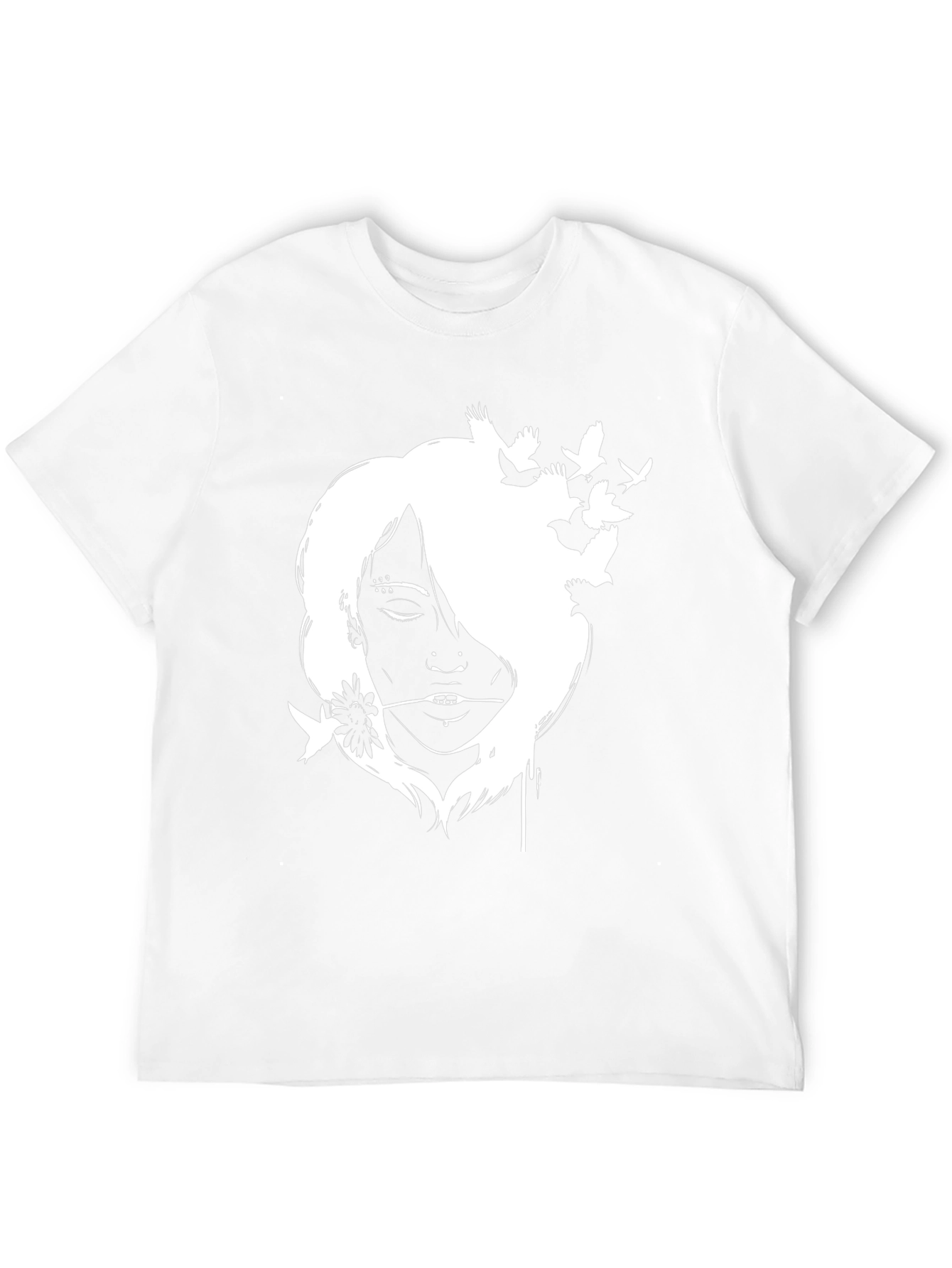 Black Black T-Shirt with White Girl and Bird Design view 12