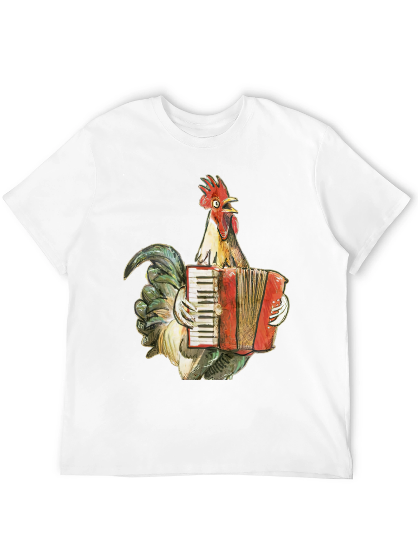 Black Funny Rooster Accordion T-Shirt - Novelty Tee view 12
