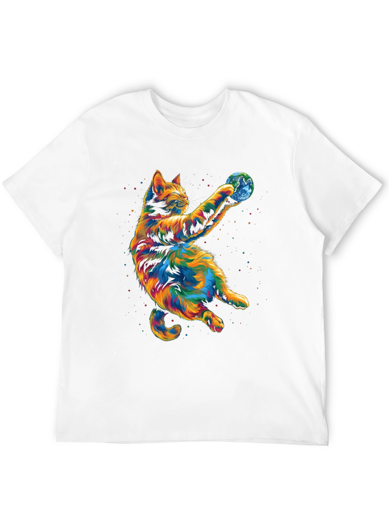 Black Colorful Cat Earth Graphic Tee view 12