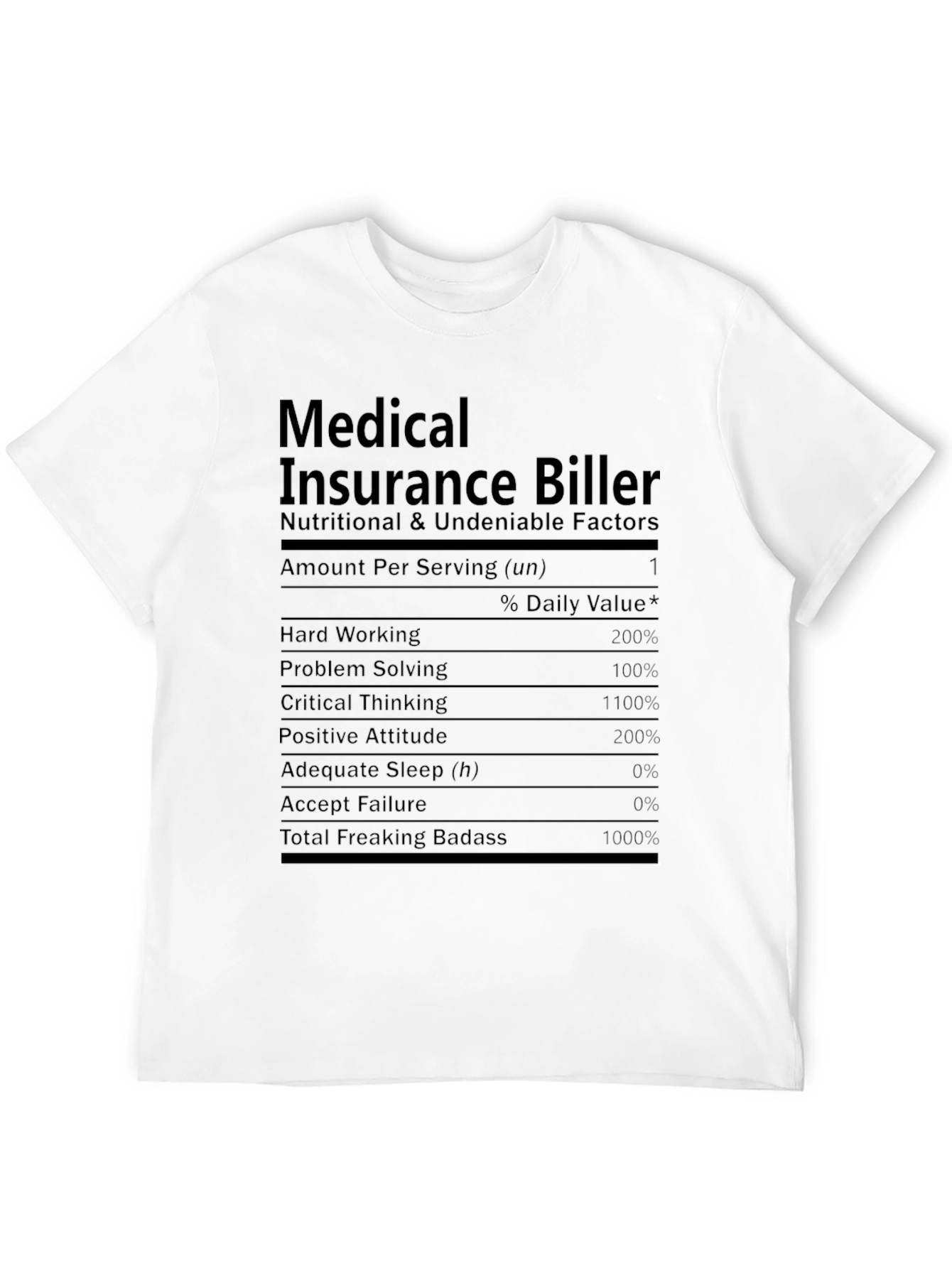 Black Medical Insurance Biller Nutrition Facts T-Shirt view 12