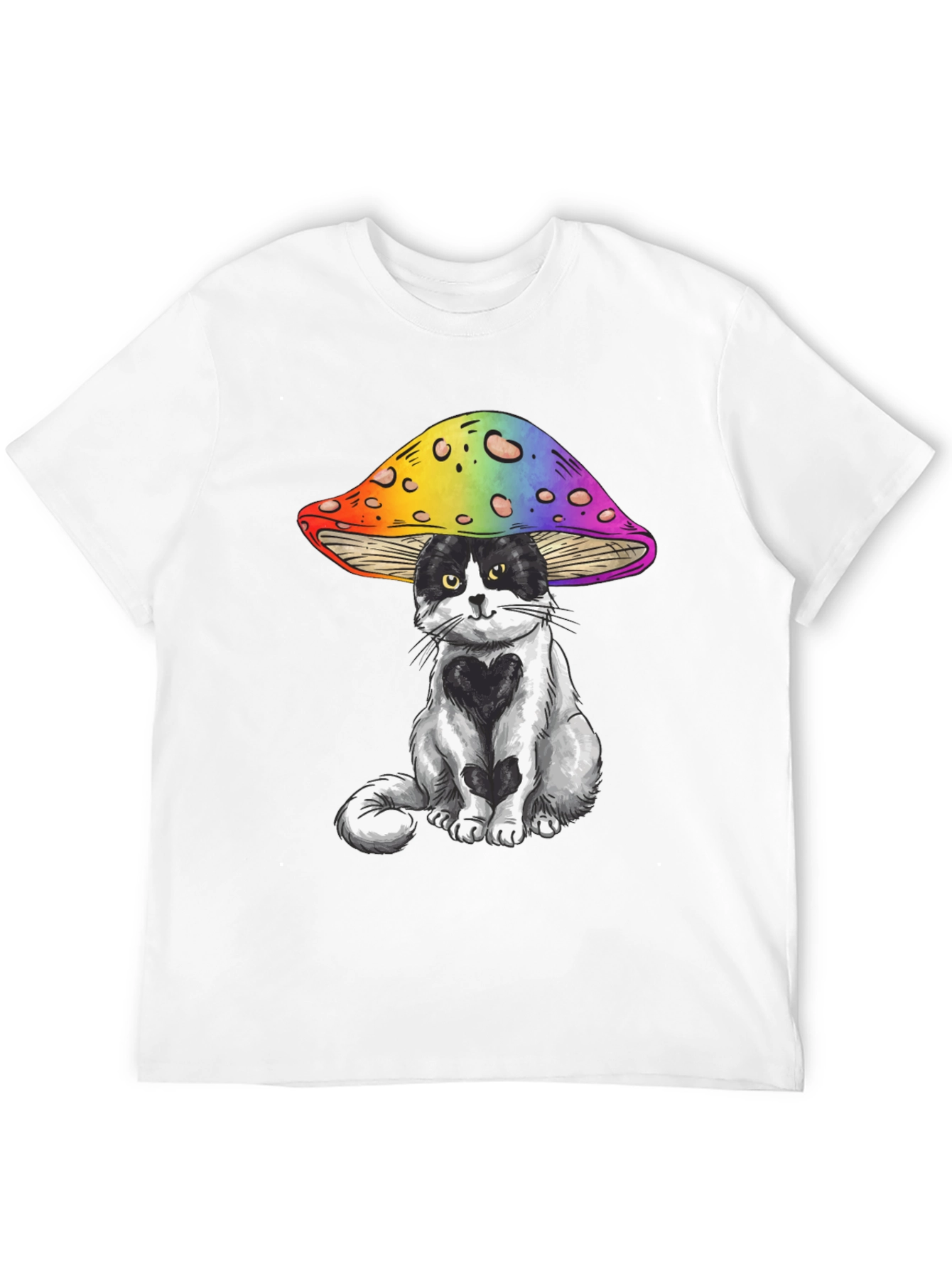 Black Cat Under Mushroom Graphic T-Shirt view 12