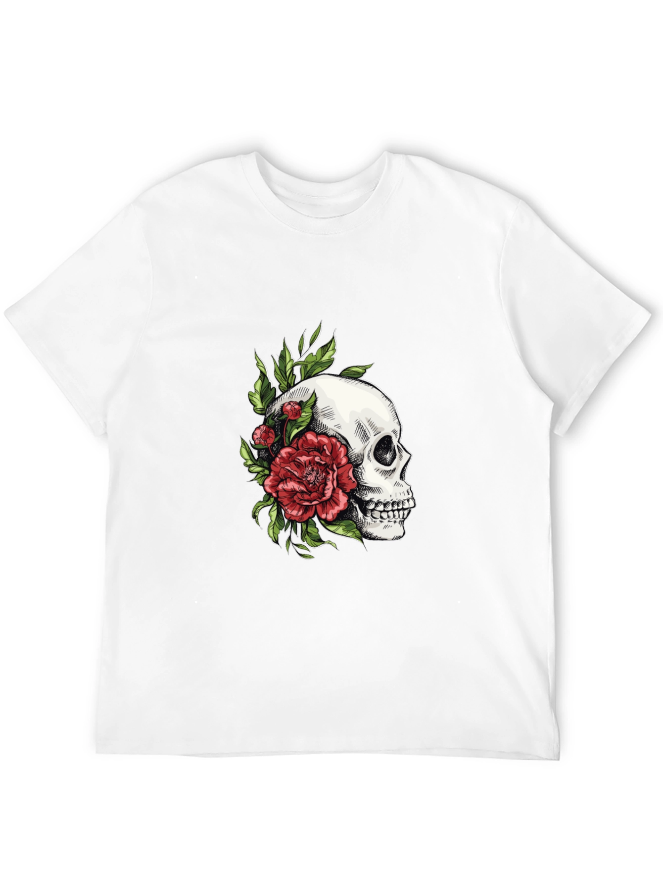 Black Skull & Rose Graphic T-Shirt - Edgy Style view 12