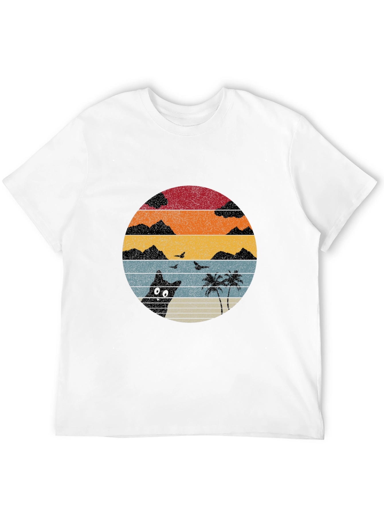 Black Retro Sunset Cat T-Shirt - Black view 12