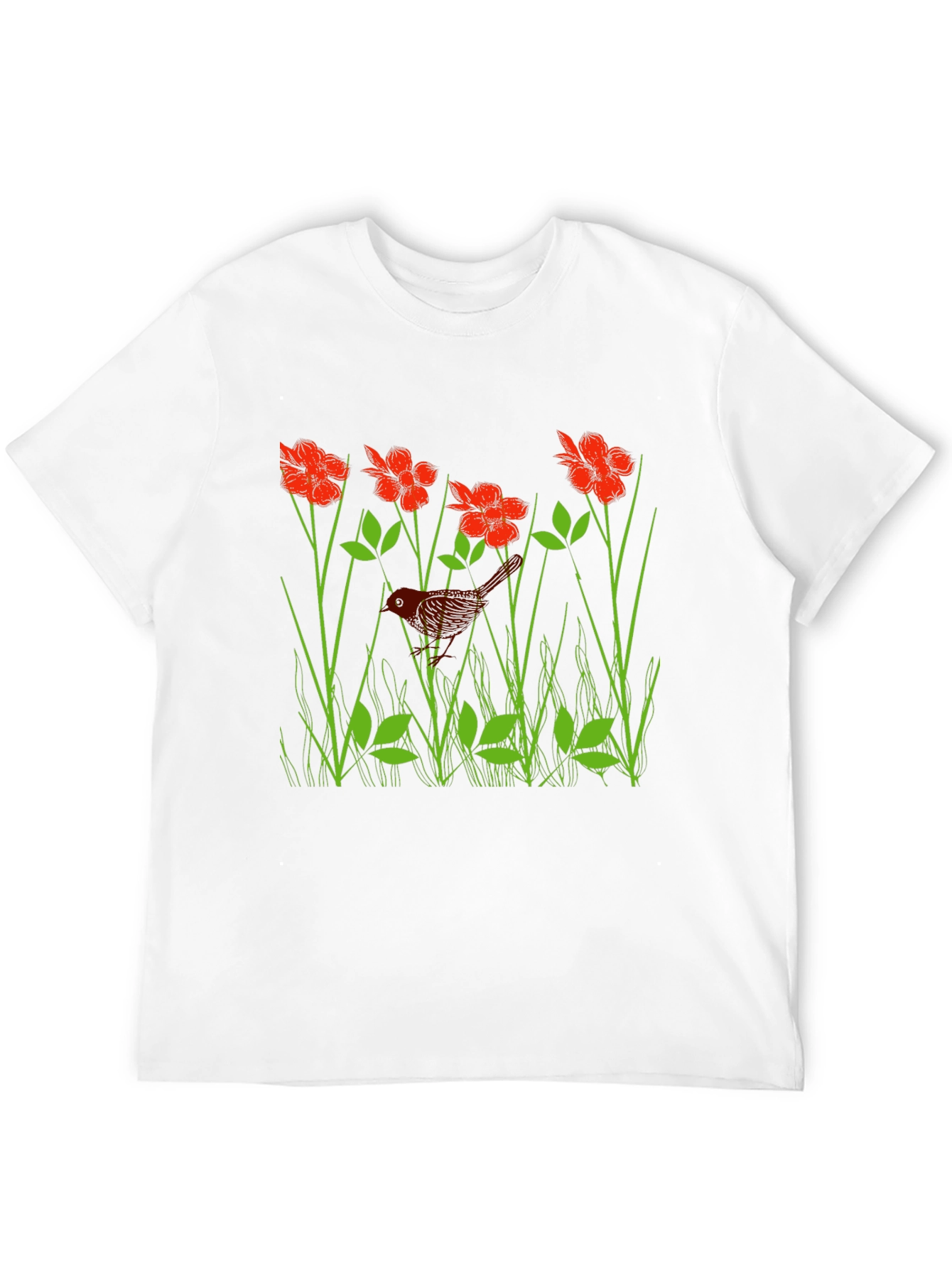 Black Bird in Flower Meadow Graphic Black T-Shirt view 12