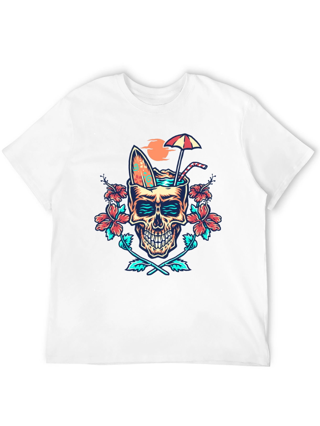 Black Tropical Skull Graphic T-Shirt - Beach Vibes! view 12
