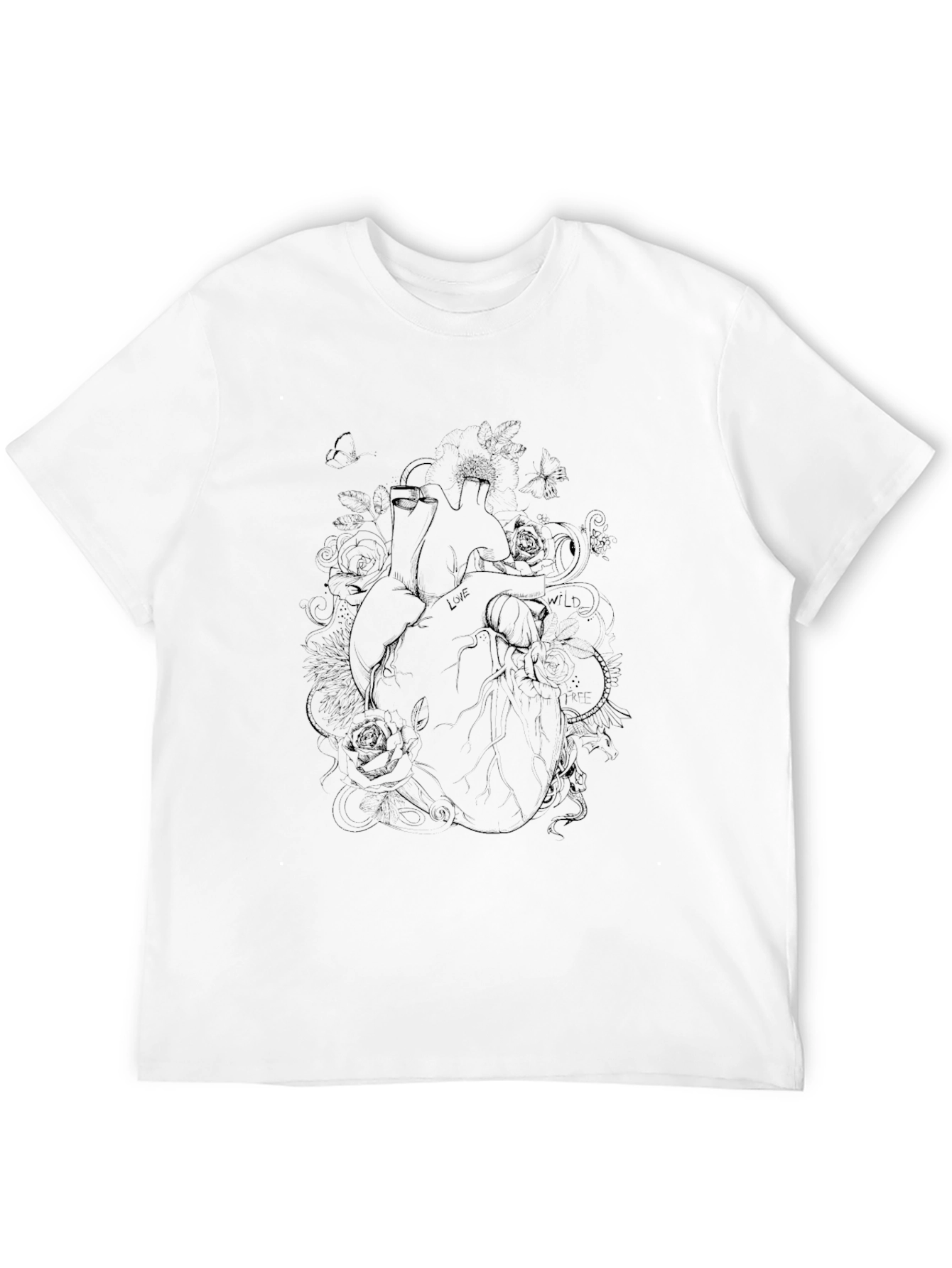 Black Anatomical Heart Rose T-Shirt - Black Cotton Blend Tee view 12