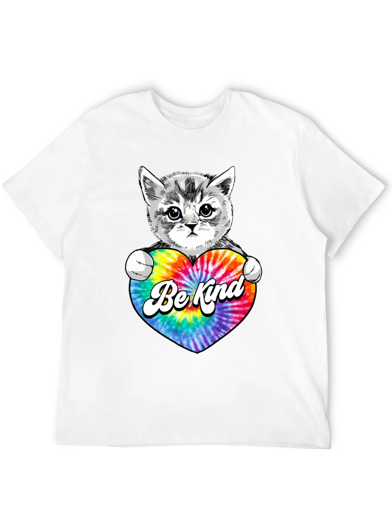 Black Cute Kitten 'Be Kind' Tie-Dye Heart T-Shirt view 12