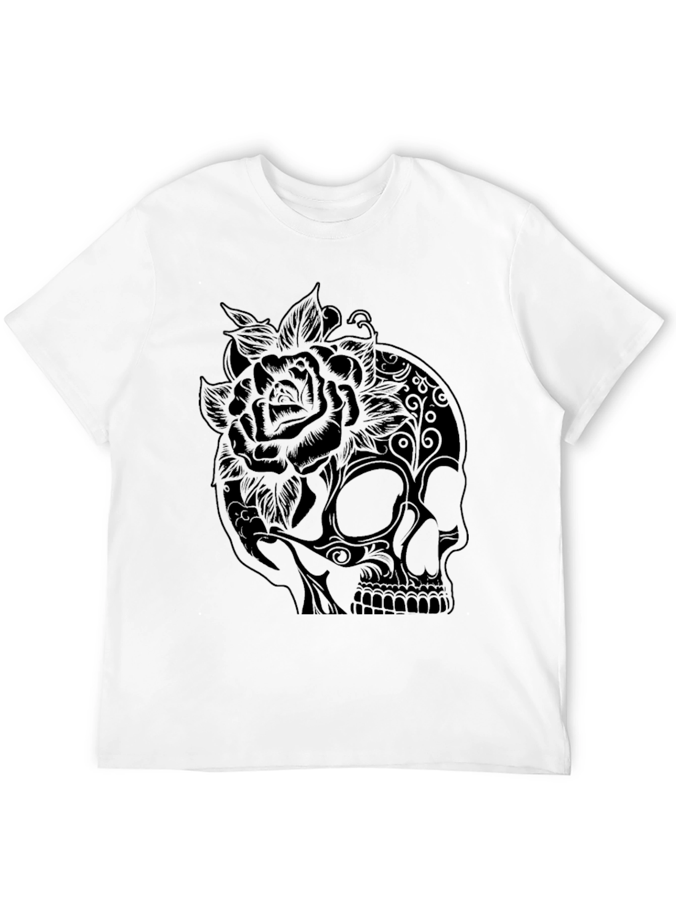 Black Skull and Rose Graphic Tee - Black view 12